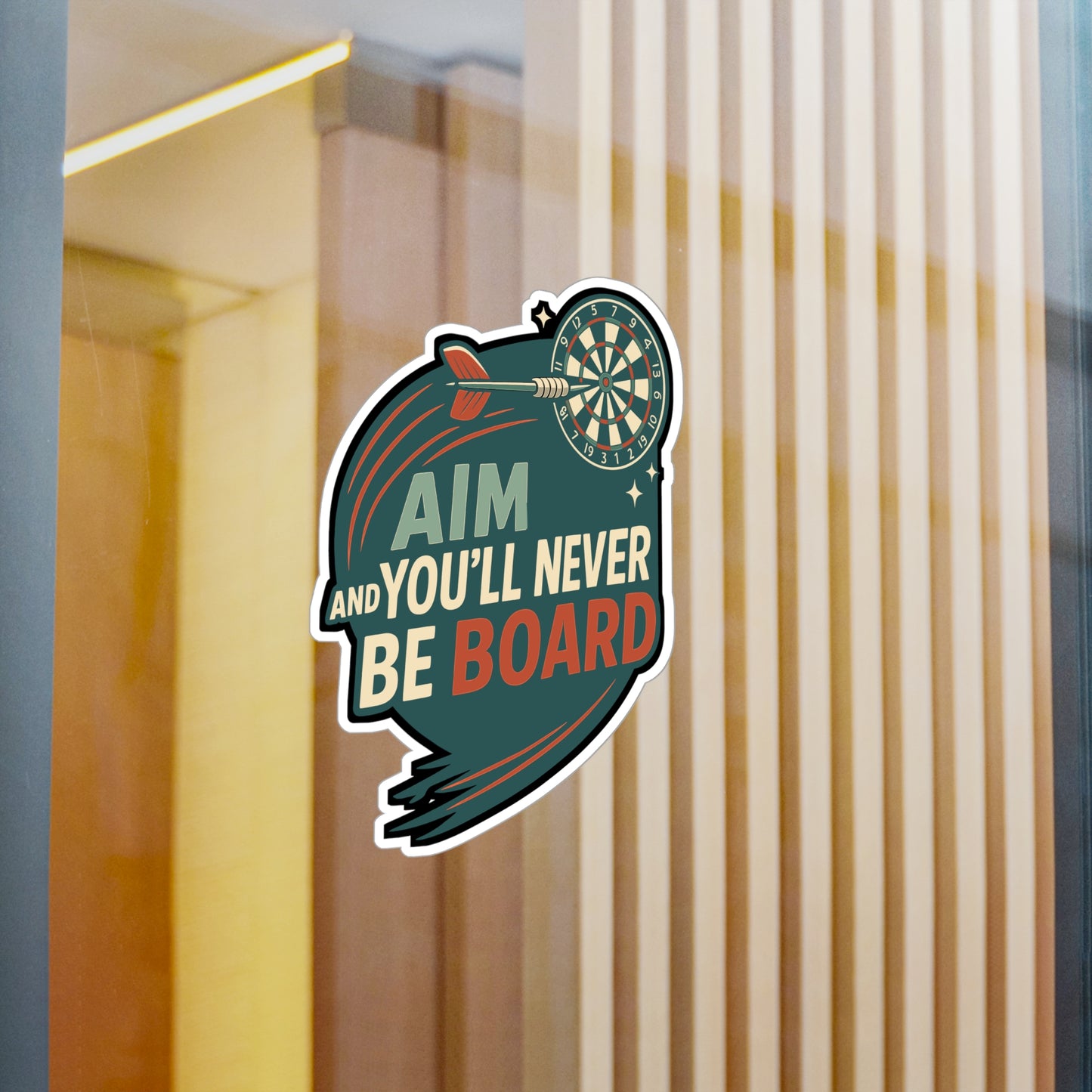 Dart Sticker – "Aim High And Youll Never Be Board" Vinyl Decals for Laptop, Water Bottle, Target Game Accuracy Precision Decor, Waterproof