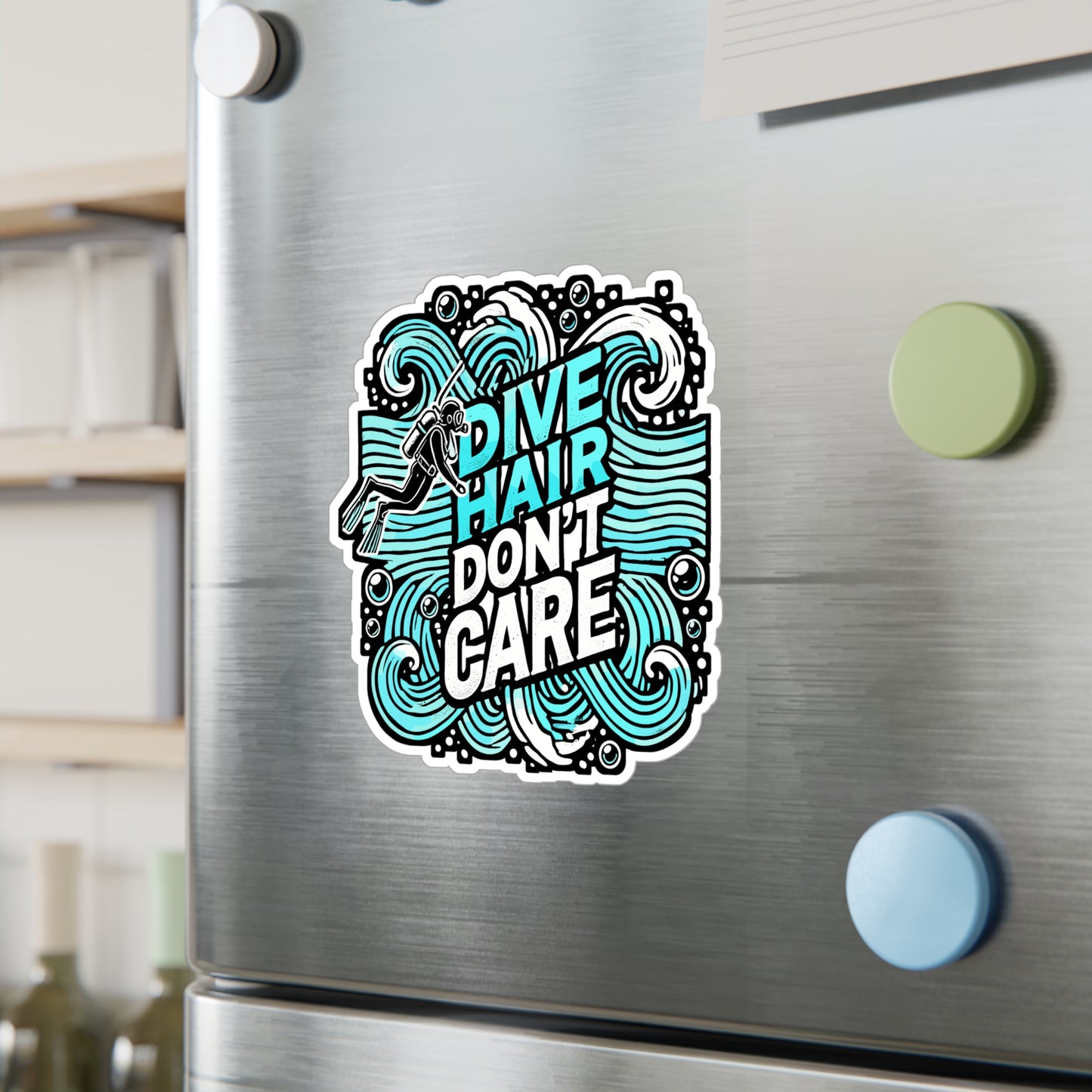 Dive Hair Don’t Care – Scuba Diving Sticker | Vinyl Decal for Laptop, Water Bottle, Dive Gear – Funny Diver Gift