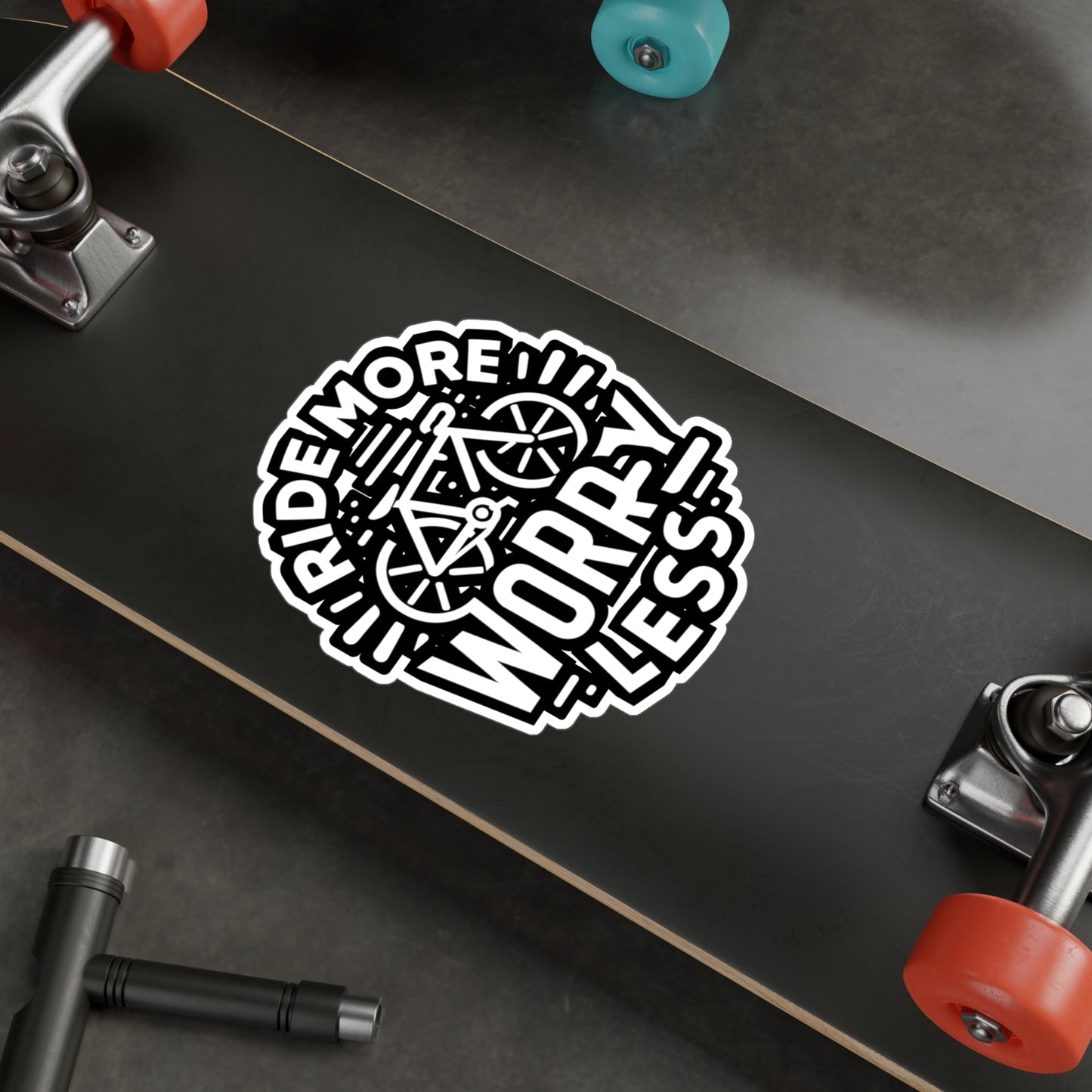 Ride more, worry less  - Cycling Sticker for Car Laptop Sticker. Water Bottle Sticker, Vinyl Cyclist Decal - Cycling Gift