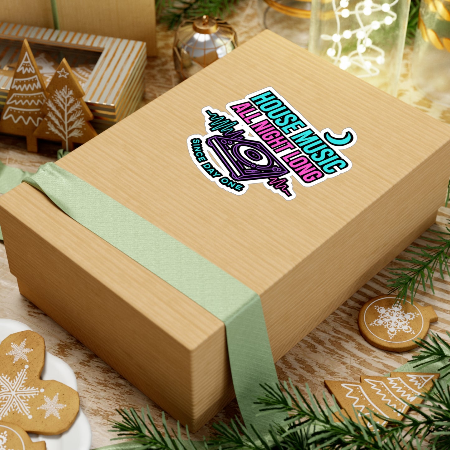 House Music All Night Long - House Music Sticker for Laptop, Water Bottle, DJ Fans, Party Lovers