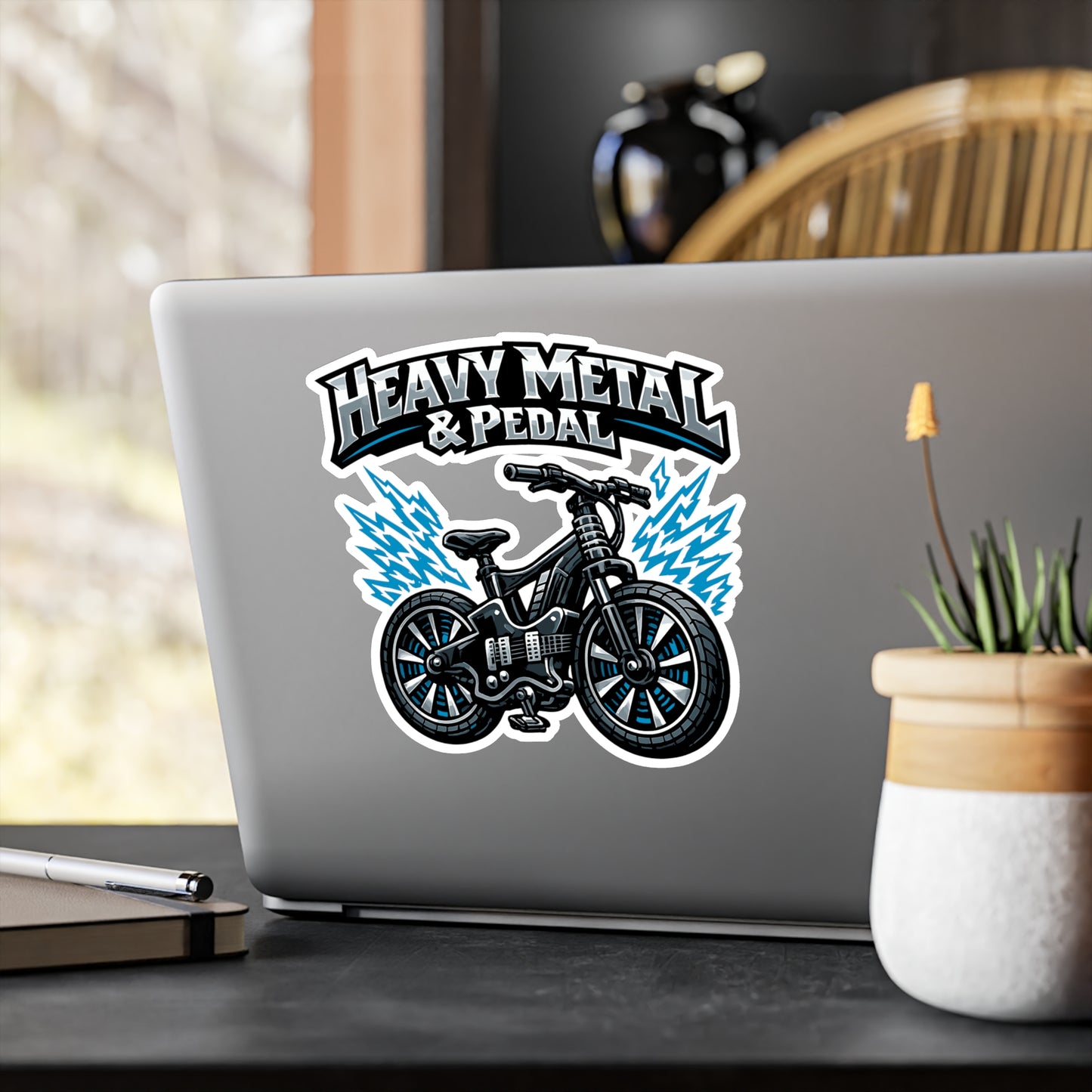 E-Bike Sticker Heavy Metal & Pedal Design, Waterproof Vinyl Decals for Electric Bike, Laptop or Water Bottle, eCycling e Cyclist Gift
