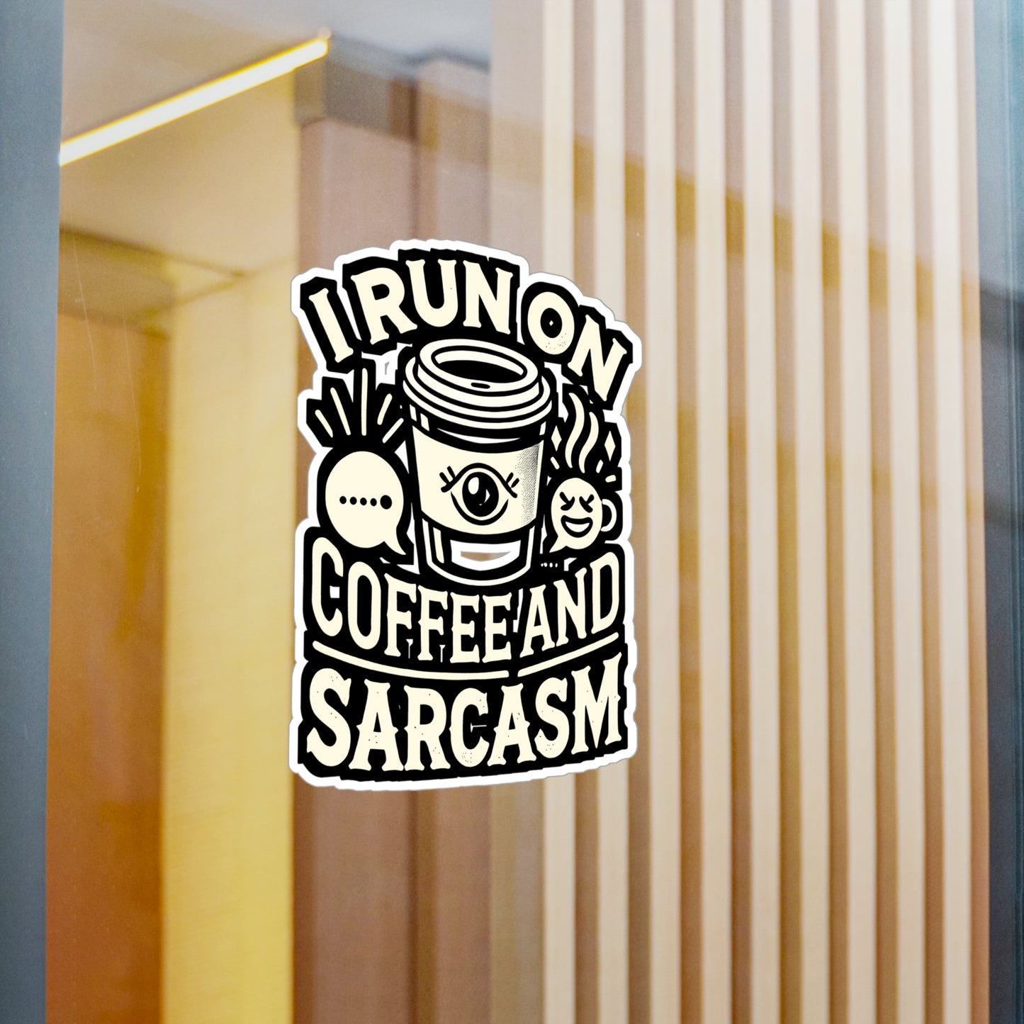 I Run On Coffee And Sarcasm - Coffee Sticker for Laptop Sticker. Water Bottle Sticker, Vinyl Sarcasm Decal - Coffee Gift