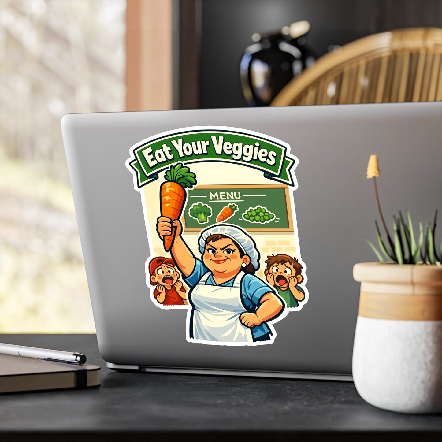 Lunch Lady Sticker Eat Your Veggies Funny School Canteen Vinyl Waterproof decals for Laptop Water Bottle