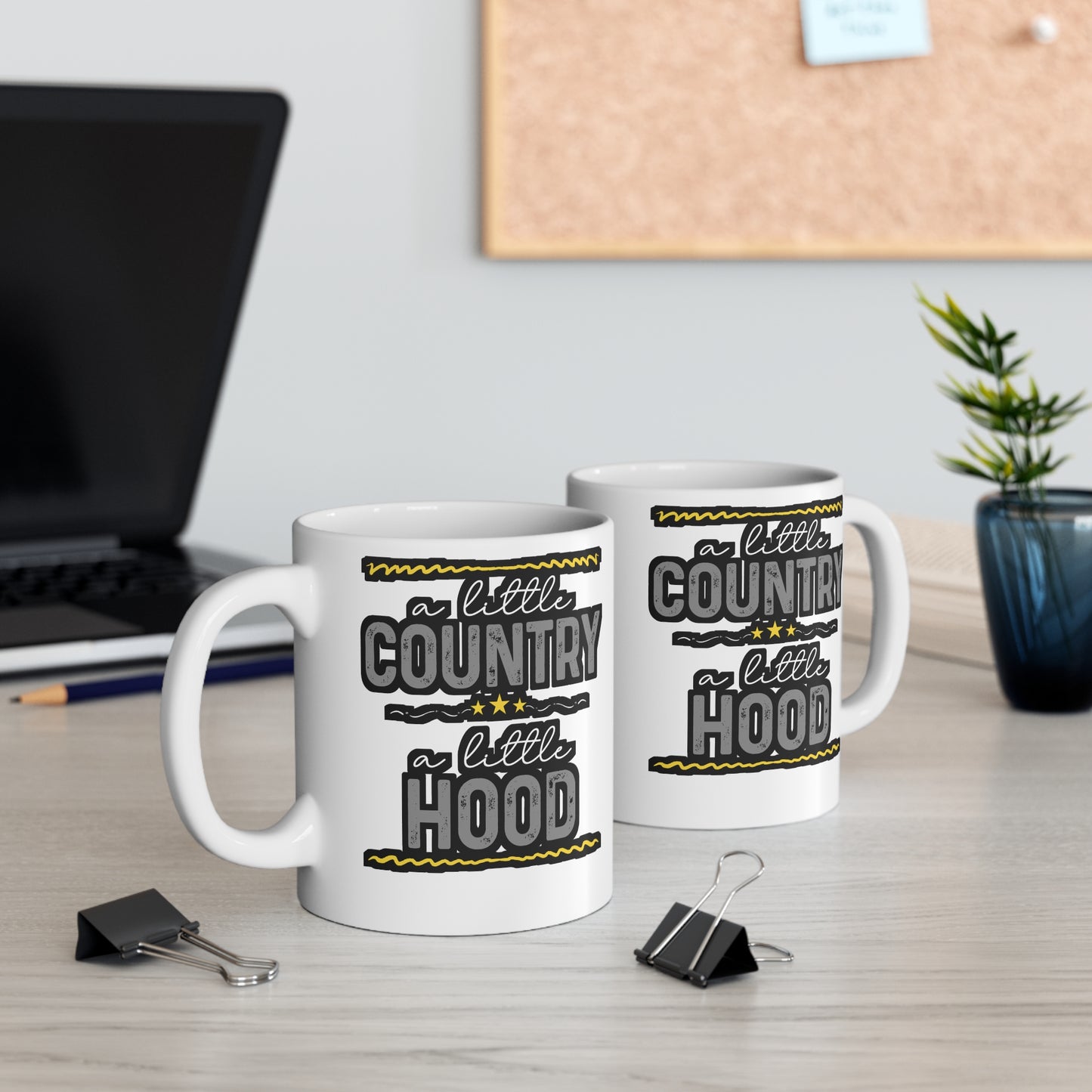 A Little Country A Little Hood - Cowboy Mug for Coffee 11oz. Cowboy Cup, White ceramic, Rodeo Mug, Buck-off Tea Cup - Cowboy Gift