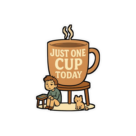 Coffee Sticker – "Just One Cup Today" Oversized Caffeine Decals for Laptop, Water Bottle, Vinyl Waterproof Morning Decor