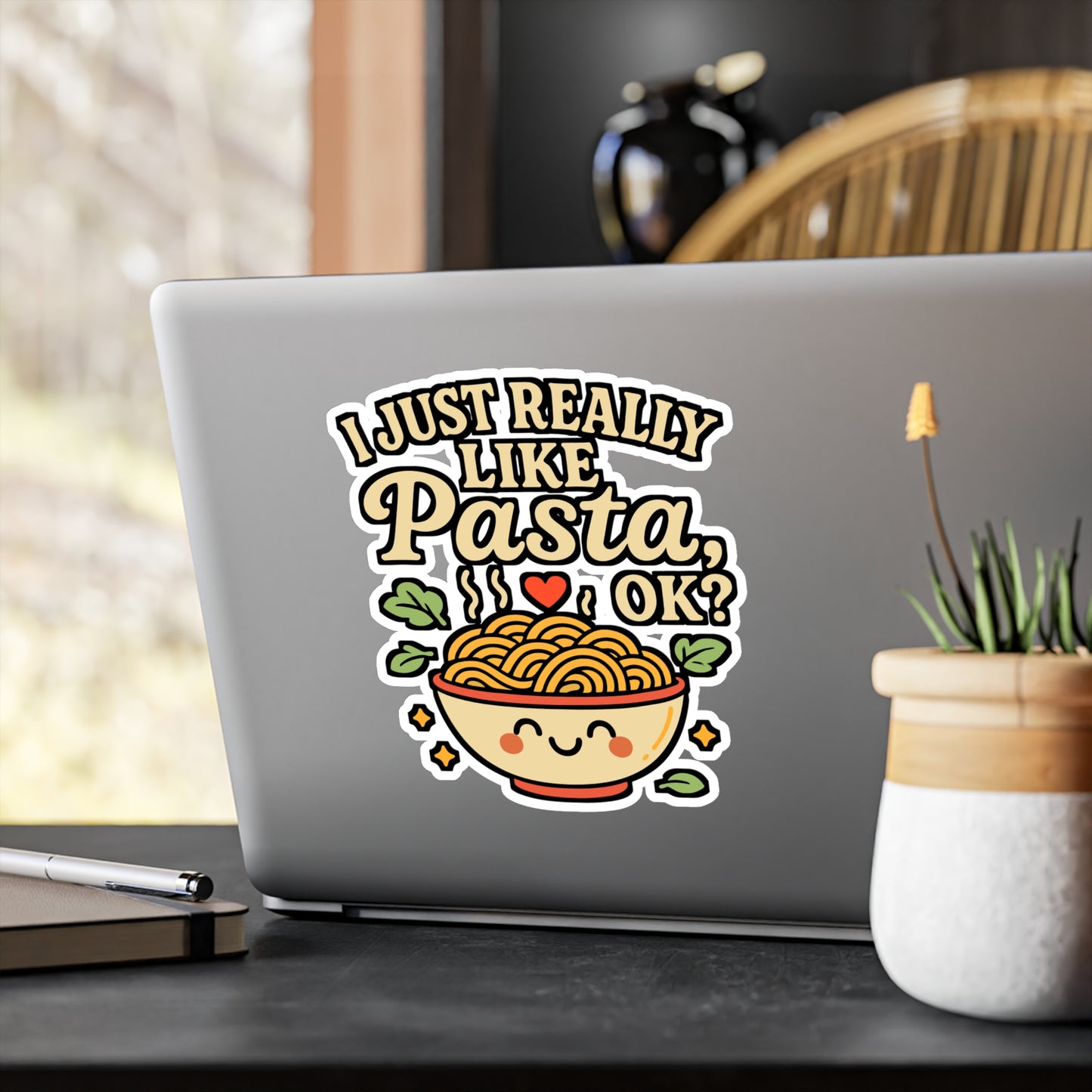 I Just Really Like Pasta, Ok? – Funny Pasta Sticker for Laptop, Water Bottle & Notebook | Vinyl Spaghetti Decal, Food Lover Gift