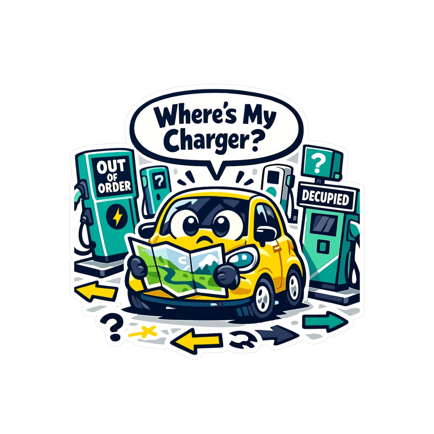 Electric Car Sticker Where’s My Charger? Funny Rechargeable Battery electric vehicle Vinyl decals for Laptop, Water Bottle Waterproof
