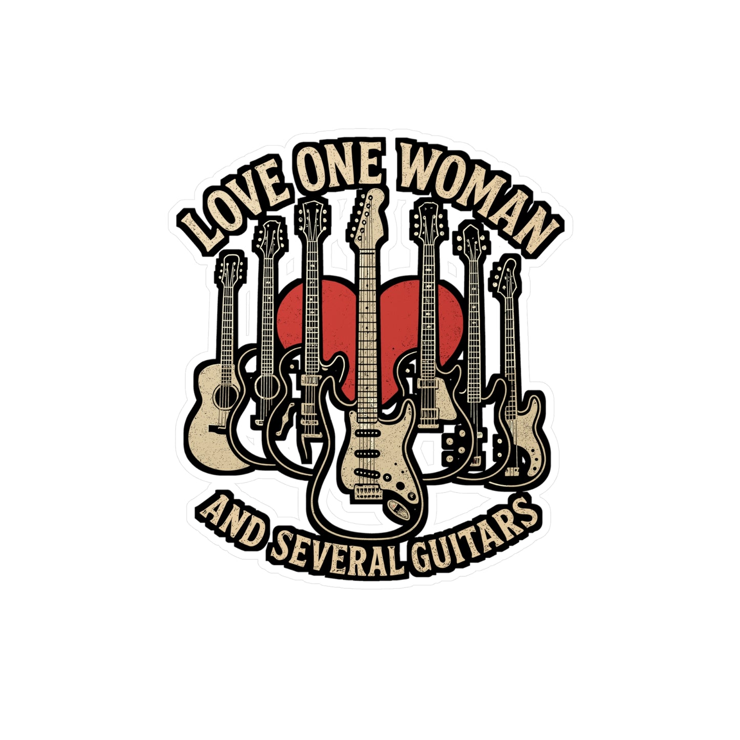 Love One Woman and Several Guitars – Vinyl Sticker for Laptop, Water Bottle | Musician Gift, Guitarist Decal, Acoustic & Electric Guitar Accessory