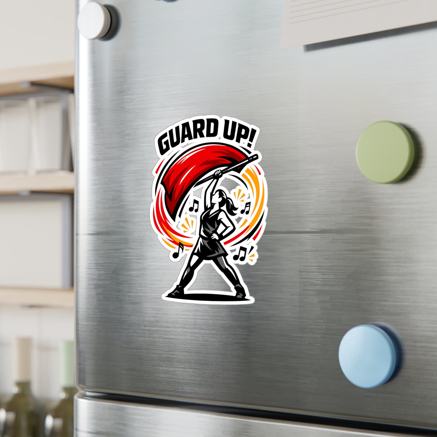 Marching Band Sticker "Guard Up!" Waterproof Vinyl Decals for Laptop Water Bottle, Gift for Drummer or Band Director, Mellophone Players