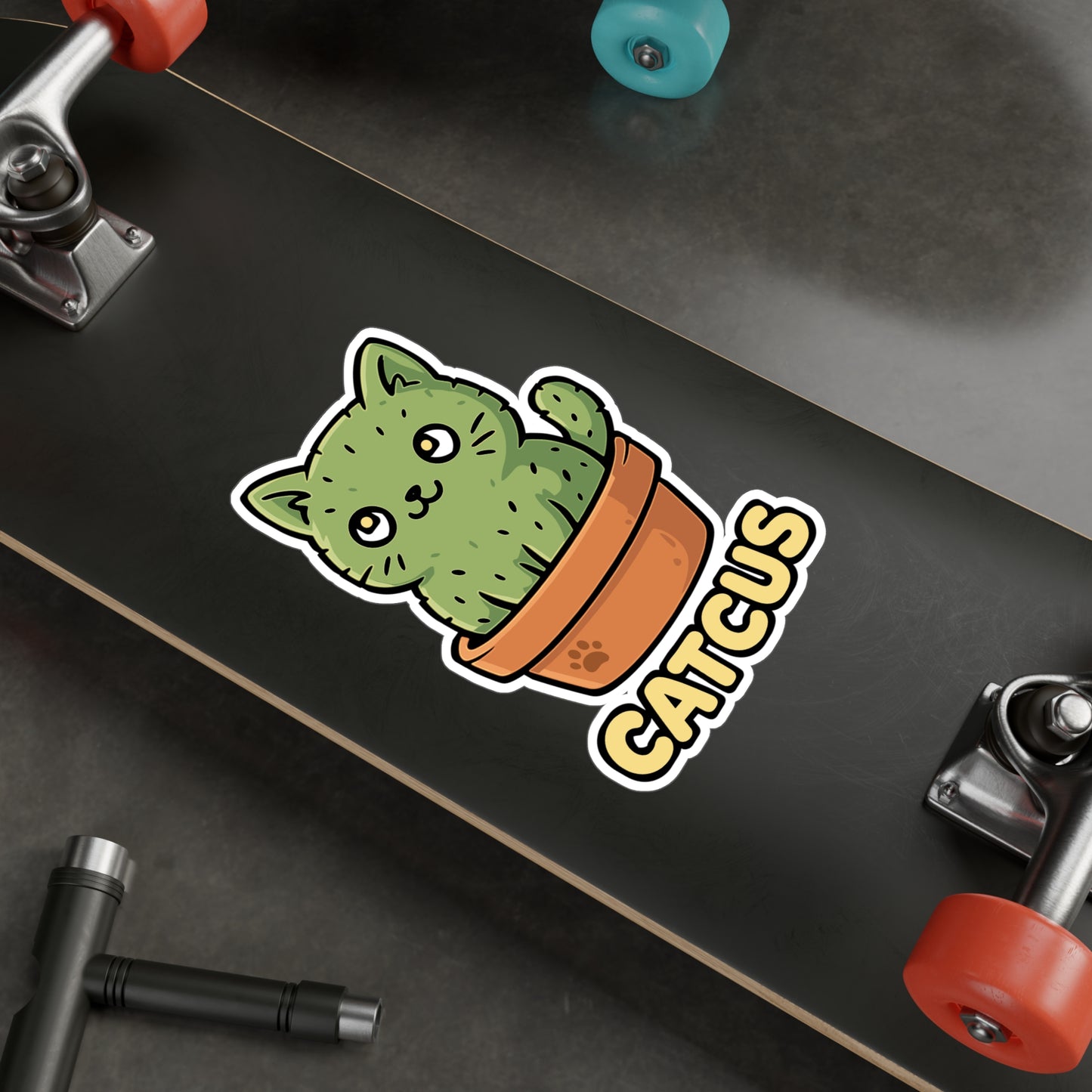 Cat Sticker – Funny Catcus Cactus Pun Illustration Vinyl Decals, Waterproof for Laptop, Water Bottle