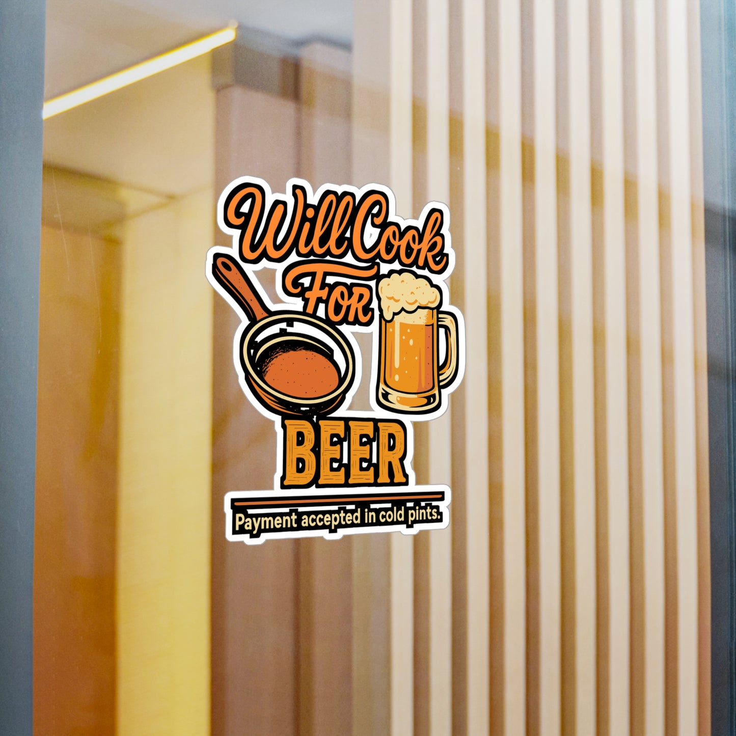 Will Cook for Beer – Funny Culinary Sticker for Laptop, Car Window or Water Bottle | Vinyl Cooking Decal, Chef Gift, Beer Lover Present