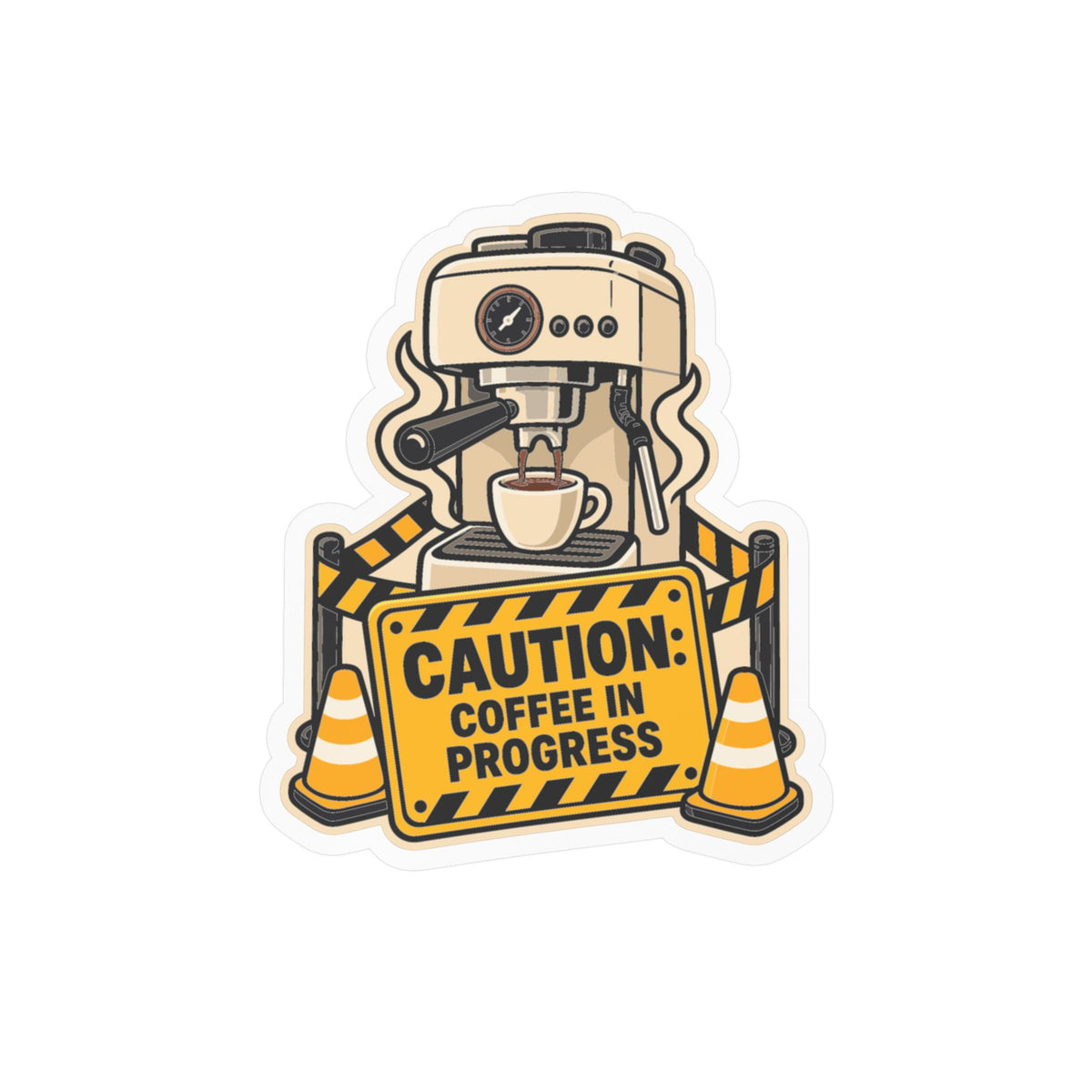 Espresso Sticker - Caution: Coffee in Progress - Fun Decals for Your Grinder or Digital Scale