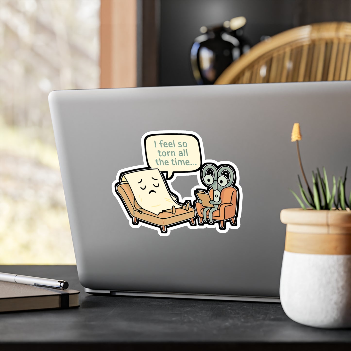 Paper Sticker - "I Feel So Torn All The Time" Decals for Laptop & Water Bottle, Vinyl Psychologist Therapy Gift, Scissors Humor Paper Lover