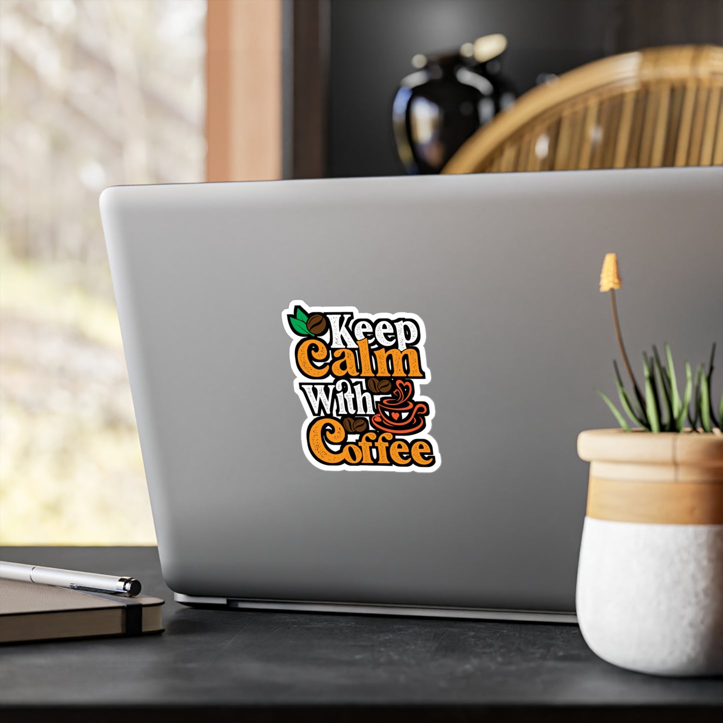 Keep Calm With Coffee - Coffee Sticker for Laptop Sticker. Water Bottle Sticker, Vinyl Cappuccino Decal - Coffee Gift