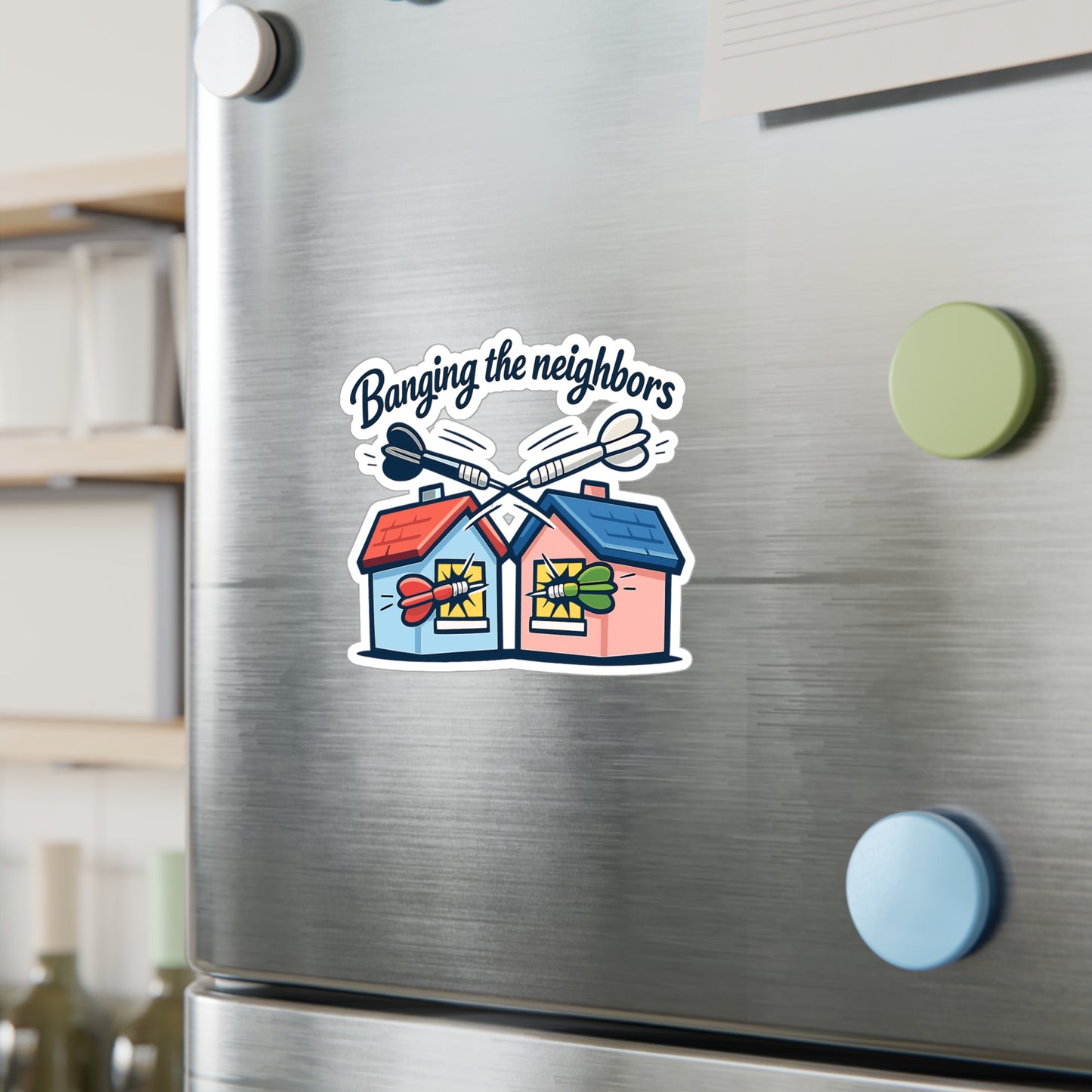 Dart Sticker “Banging the Neighbors” Funny Dartboard Drinking Team Design, Waterproof Vinyl Sticker Decals for Laptop Water Bottle