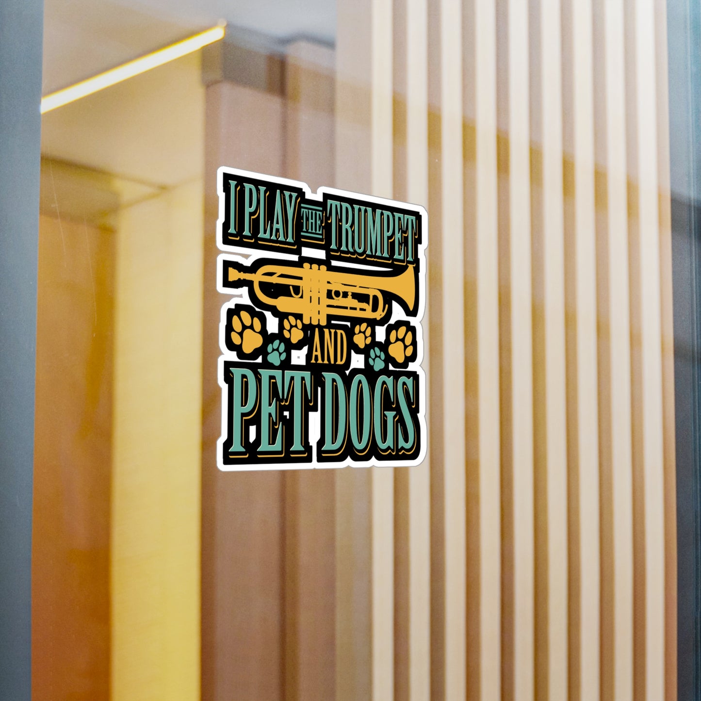 Play The Trumpet And Pet Dogs - Trumpet Sticker for Laptop Sticker. Water Bottle Sticker, Vinyl Brass Decal - Trumpet Gift