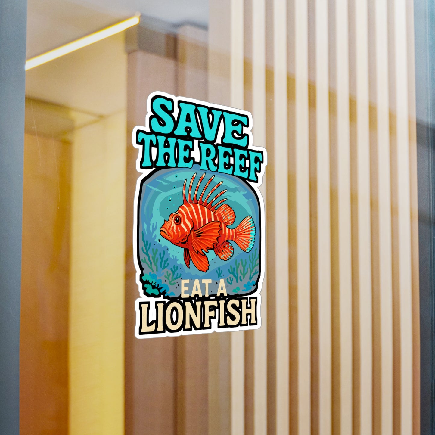 Save The Reef Eat A Lionfish – Vinyl Sticker for Laptop or Water Bottle | Ocean Conservation, Scuba Diving & Marine Life Gift