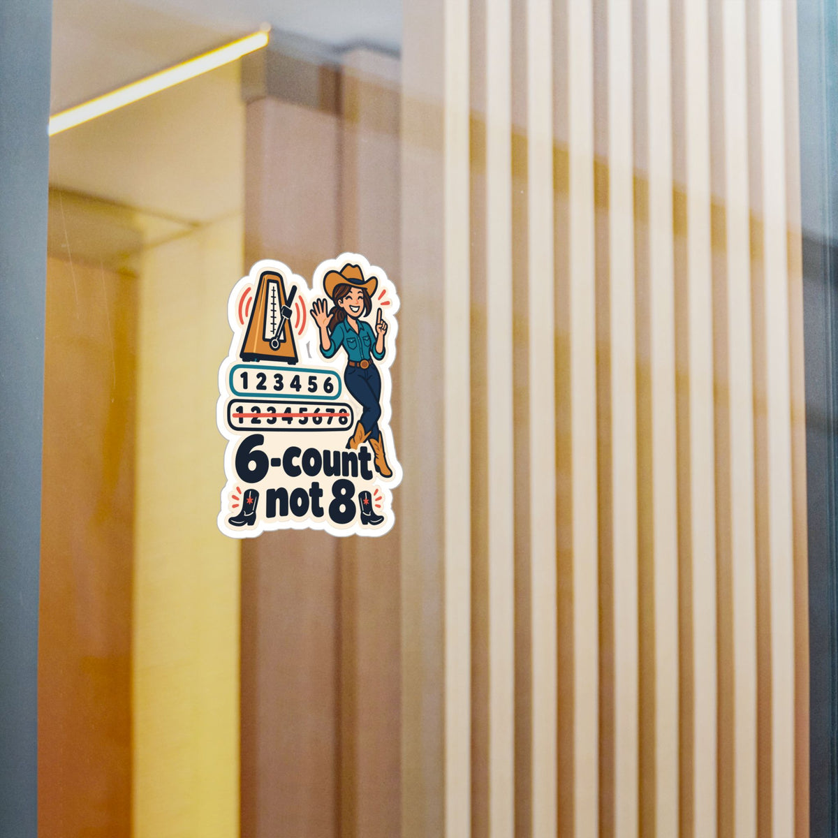 Line Dance Sticker – 6-count not 8, Country Dancer Design with Western Flair, Decals for Laptop or Water Bottle