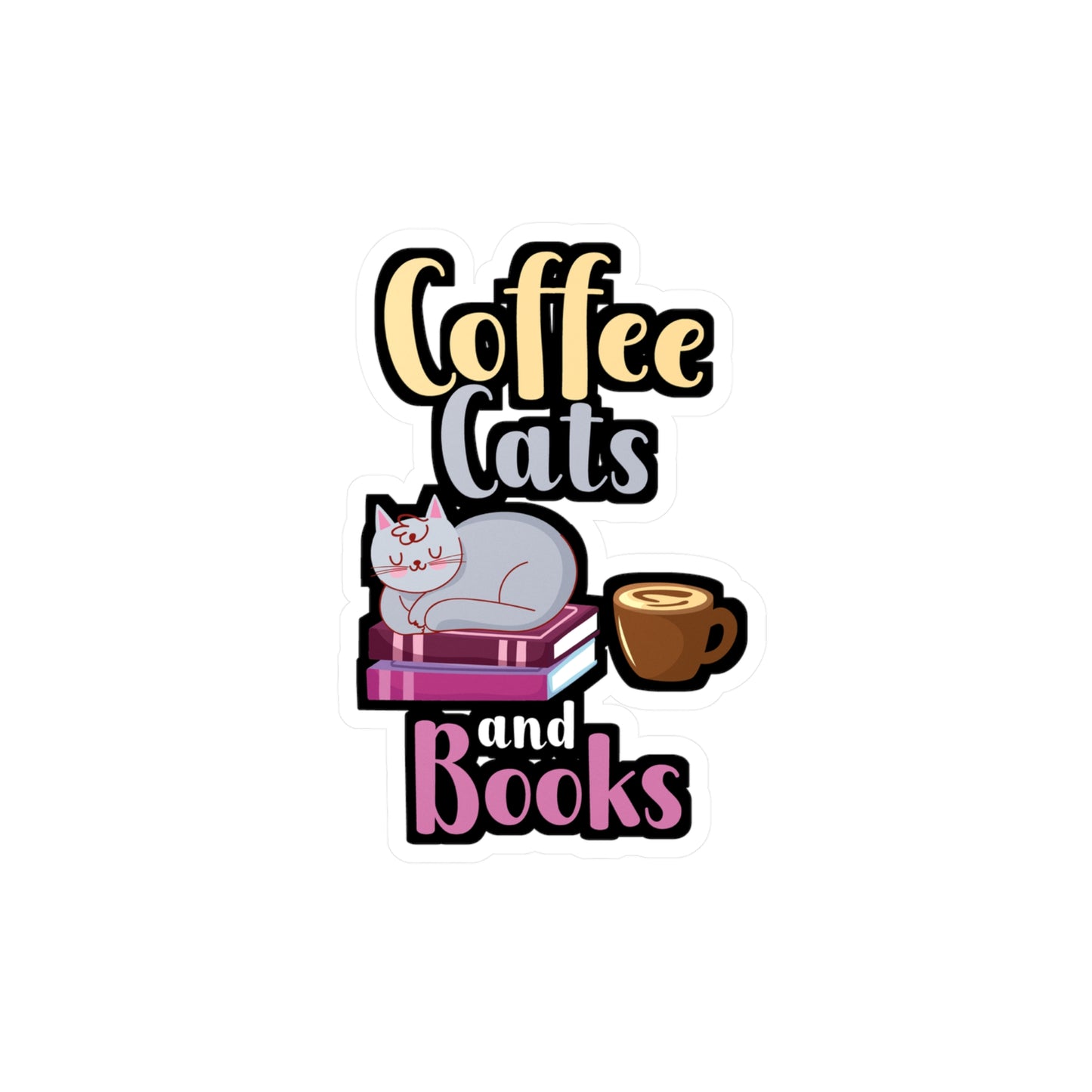 Coffee Cats Books - Coffee Sticker for Wall, Laptop, Window, Truck, Car Coffee Gift Vinyl Cats Decal Sticker