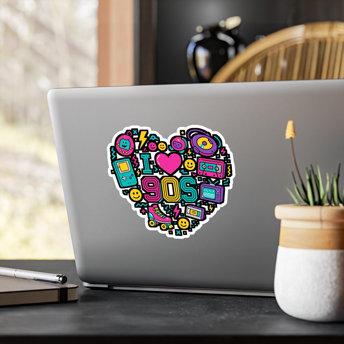 I Love 90s - Retro Sticker for Laptop, Water Bottle - Gift for 90s Lovers, Nostalgia Fans, Teens