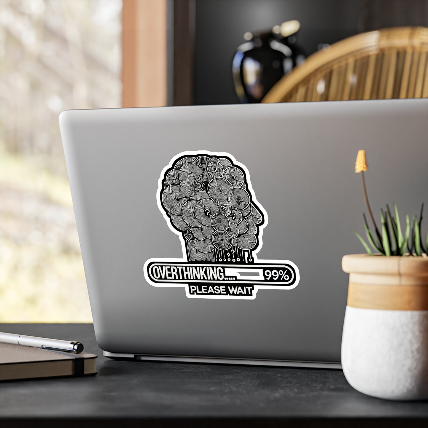 Overthinking Please Wait – Anxiety Sticker for Laptop or Water Bottle | Vinyl Mental Health Decal, Panic Gift Idea