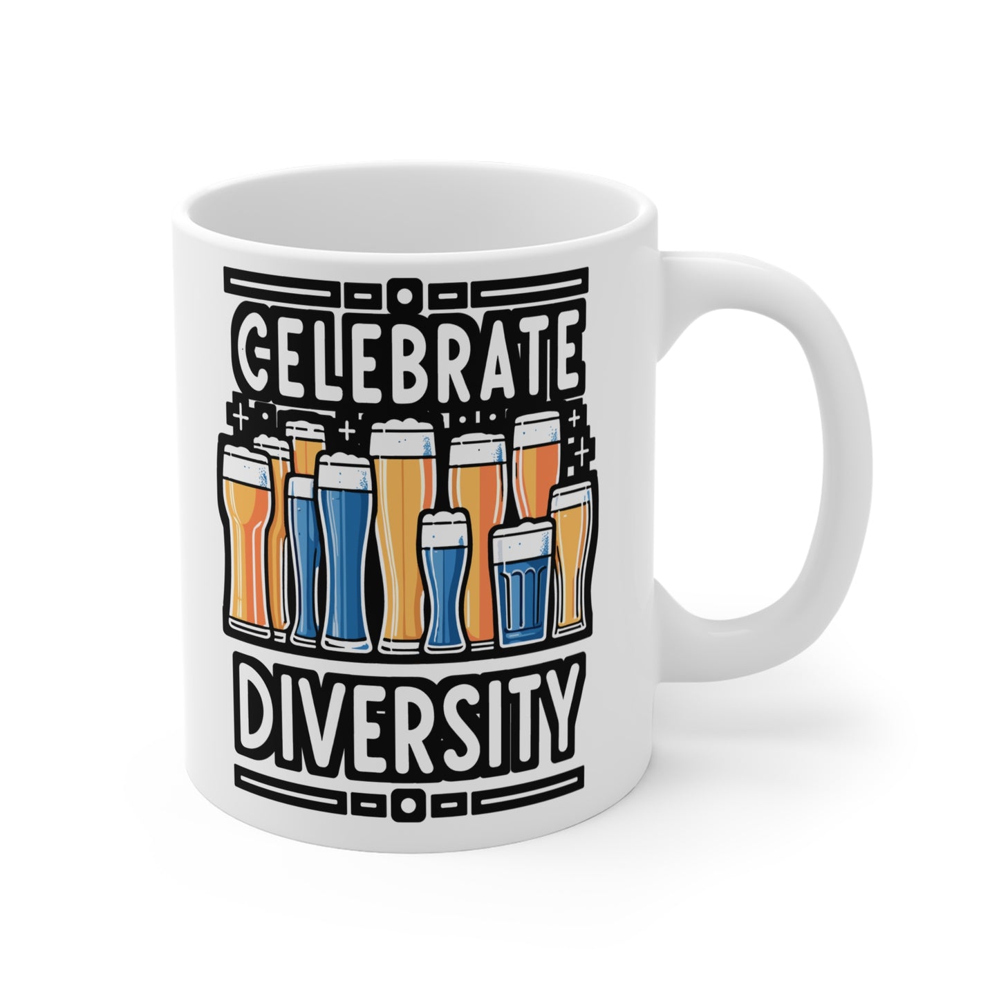 Celebrate Diversity - Craft-beer Mug for Coffee 11oz. Craft-beer Cup, White ceramic, Virginia Mug, Brewing Tea Cup - Craft-beer Gift