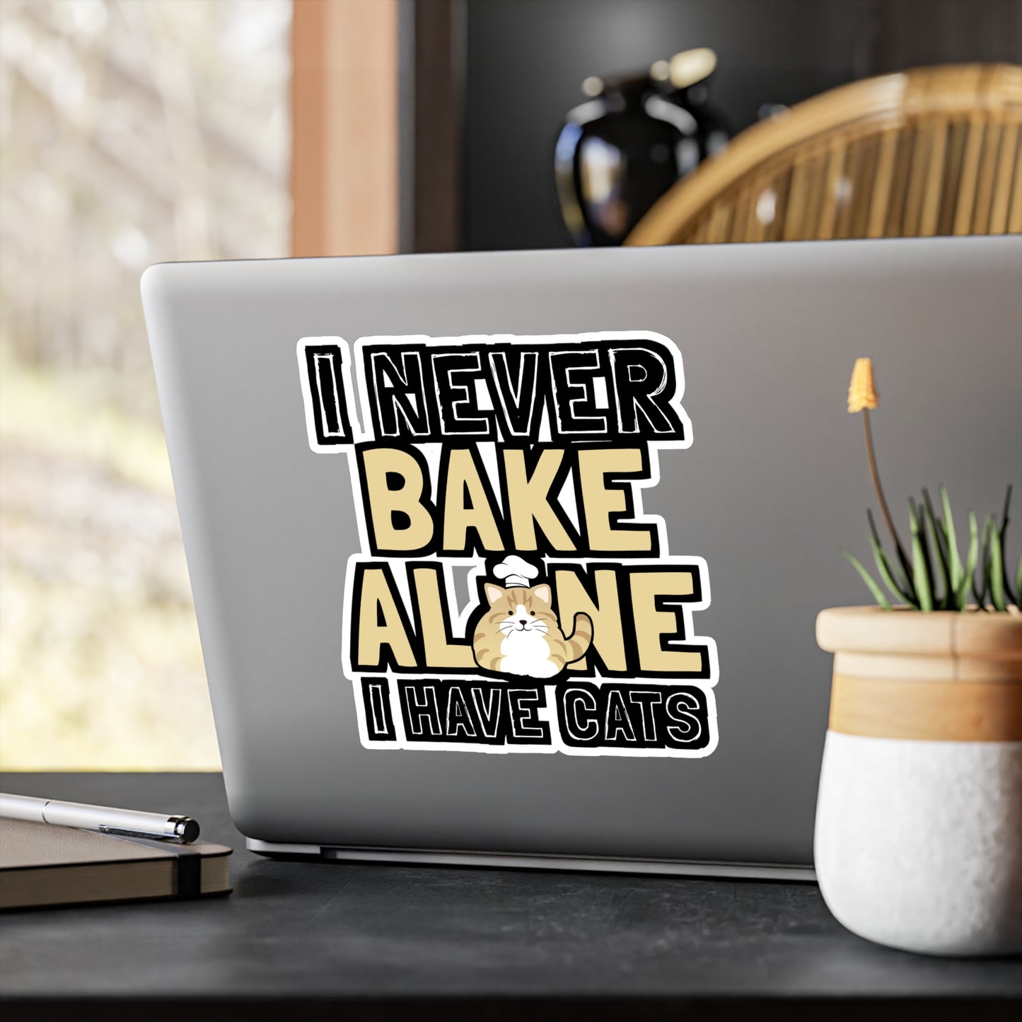 I Never Bake Alone I Have Cats - Baking Sticker for Laptop Sticker. Water Bottle Sticker, Vinyl Cake-decorator Decal - Baking Gift