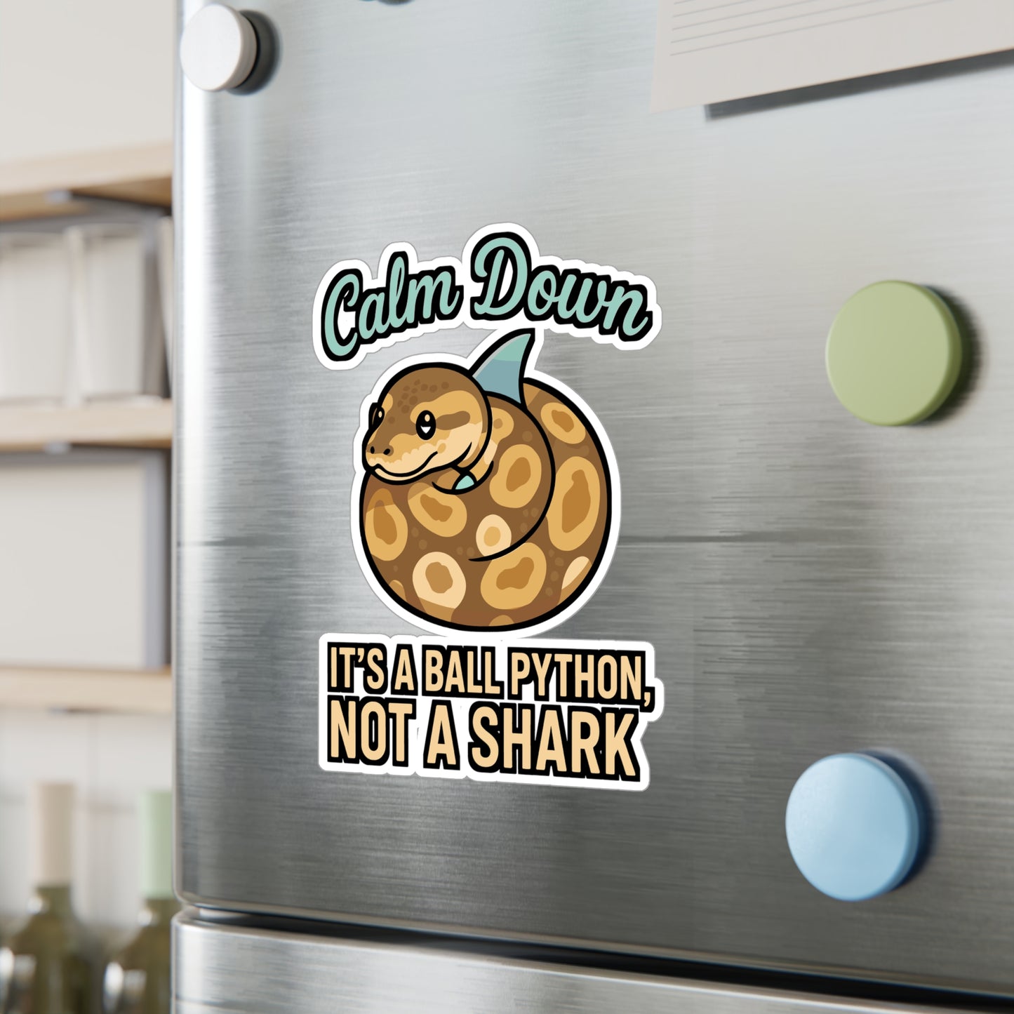 Calm Down It’s a Ball Python, Not a Shark – Funny Snake Sticker for Laptop, Water Bottle or Car | Reptile Lover Gift