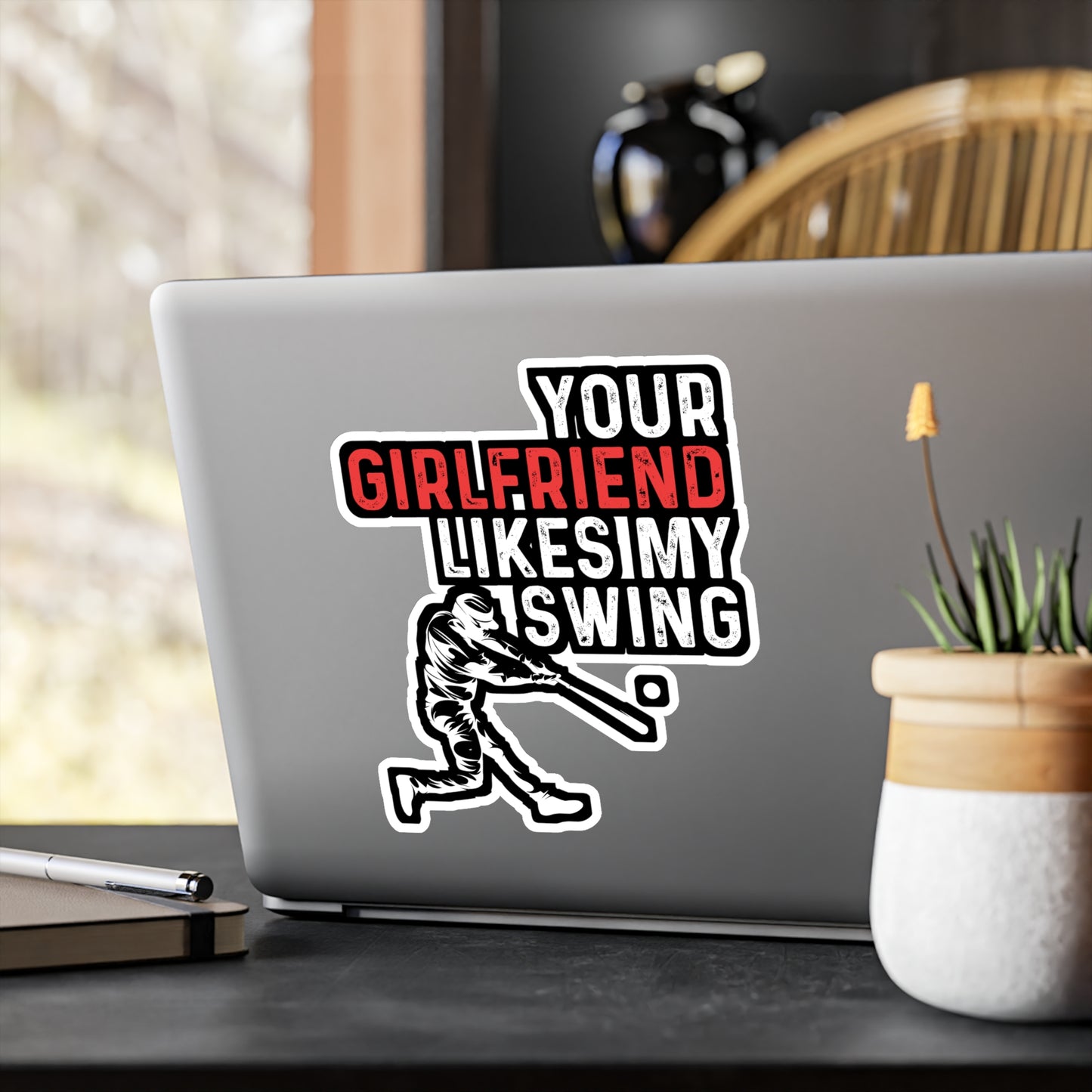 Your Girlfriend Likes My Swing - Baseball Sticker for Laptop Sticker. Water Bottle Sticker, Vinyl Softball Decal - Baseball Gift