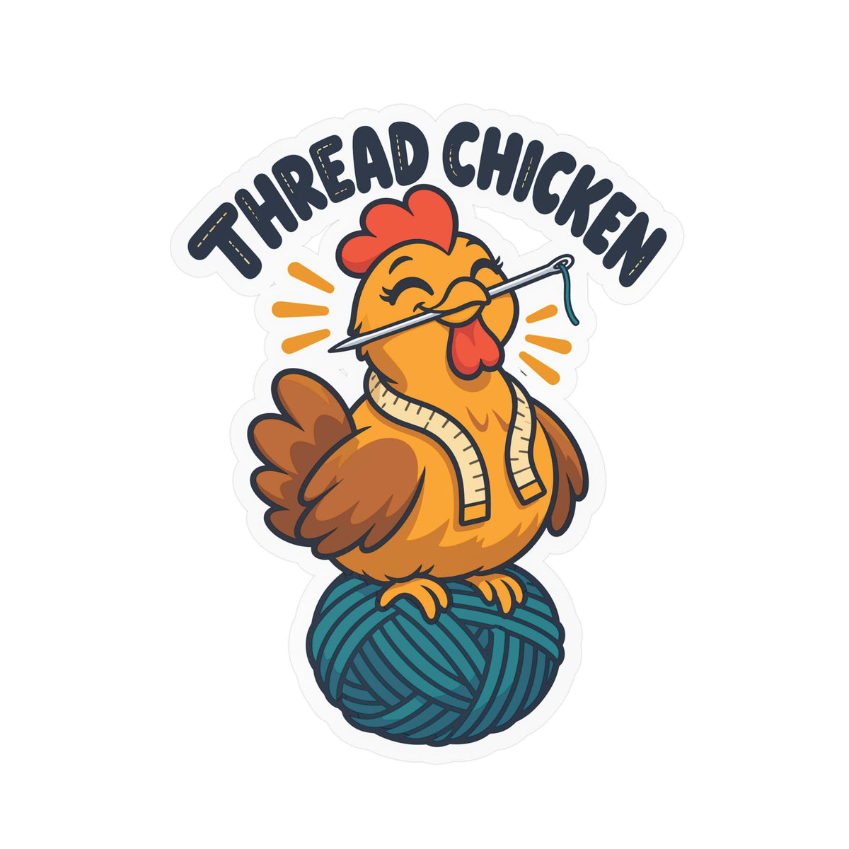 Cartoon Sticker – Thread Chicken Design with a Giggling Chicken, Fun Decals for Laptop and Water Bottle