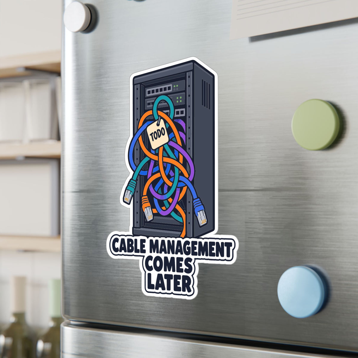 Tech Sticker – Cable Management Comes Later, Funny Reboot Button and Bandage Design Decals for Laptop and Water Bottle