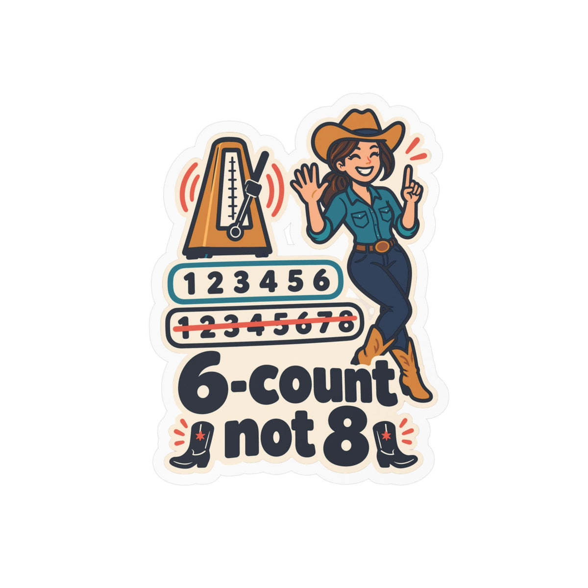 Line Dance Sticker – 6-count not 8, Country Dancer Design with Western Flair, Decals for Laptop or Water Bottle