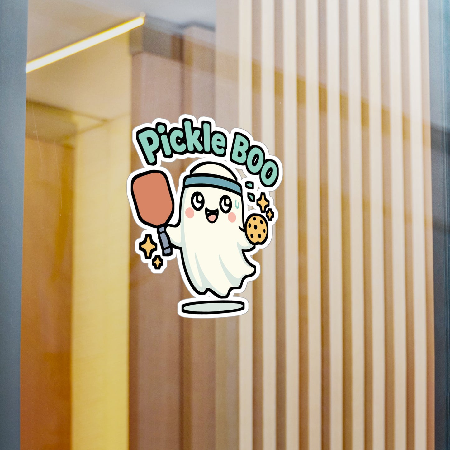Ghost Sticker – Pickle Boo Spooky Pickleball Paddle Decals, Vinyl Waterproof Stickers for Laptop, Water Bottle, Halloween Decor