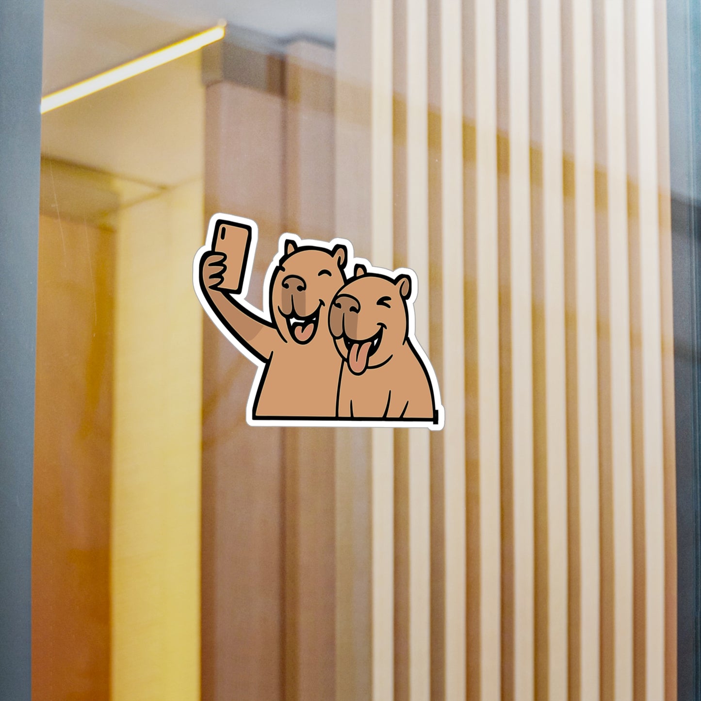 Capybara Sticker – Cute Capybara Selfie Decals for Laptops & Water Bottles, Friendship Smiling Vinyl, Waterproof Design