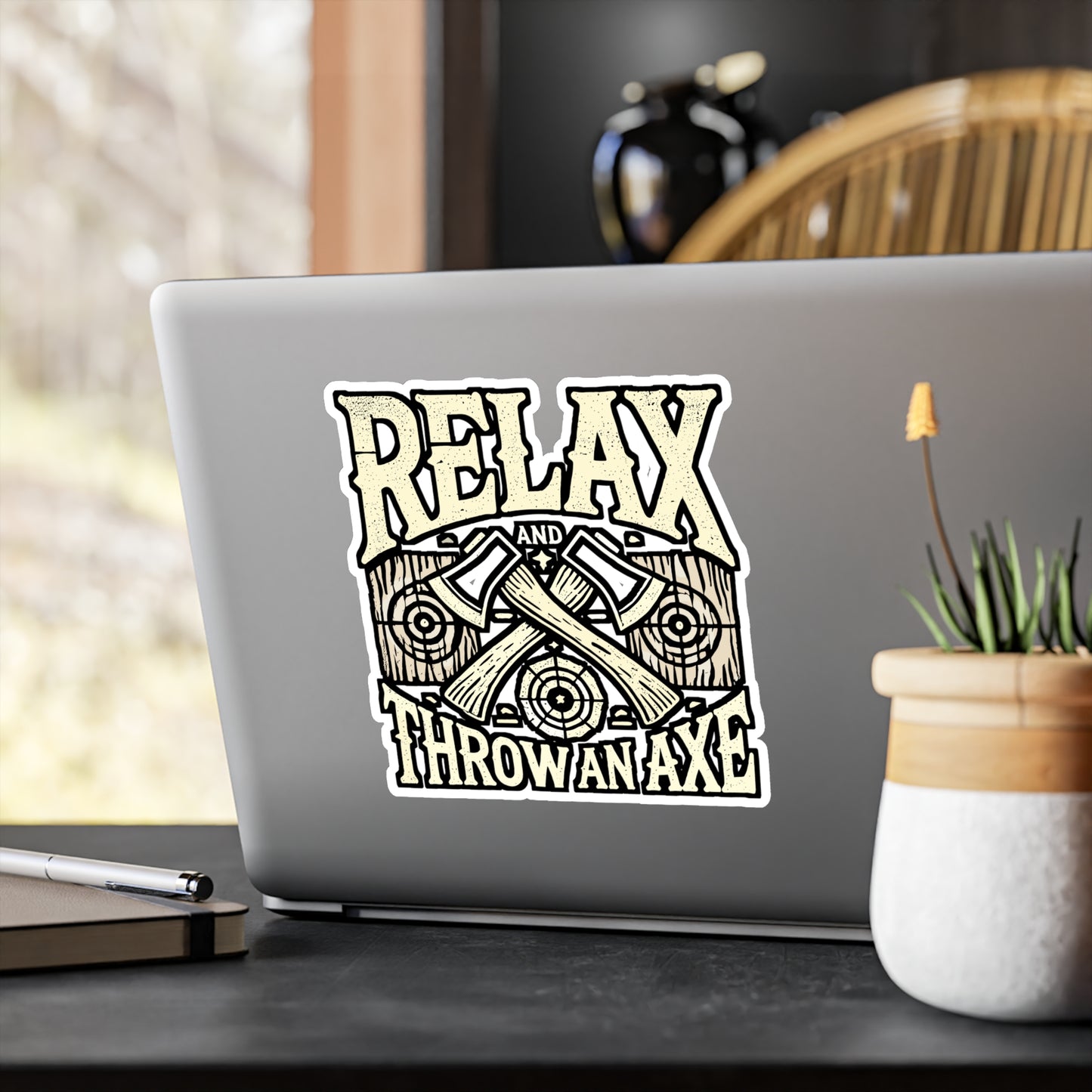 Relax And Throw An Axe – Vinyl Sticker for Laptop or Water Bottle | Axe Throwing Gift, Knife Decal