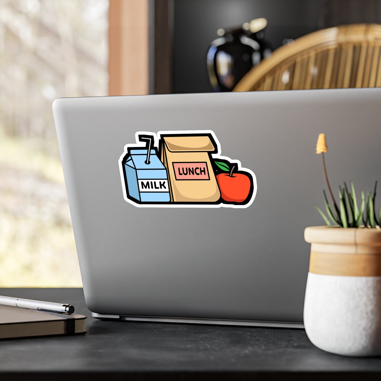Lunch Milk Apple - Cafeteria Sticker for Laptop Sticker. Water Bottle Sticker, Vinyl Feeding Decal - Cafeteria Gift