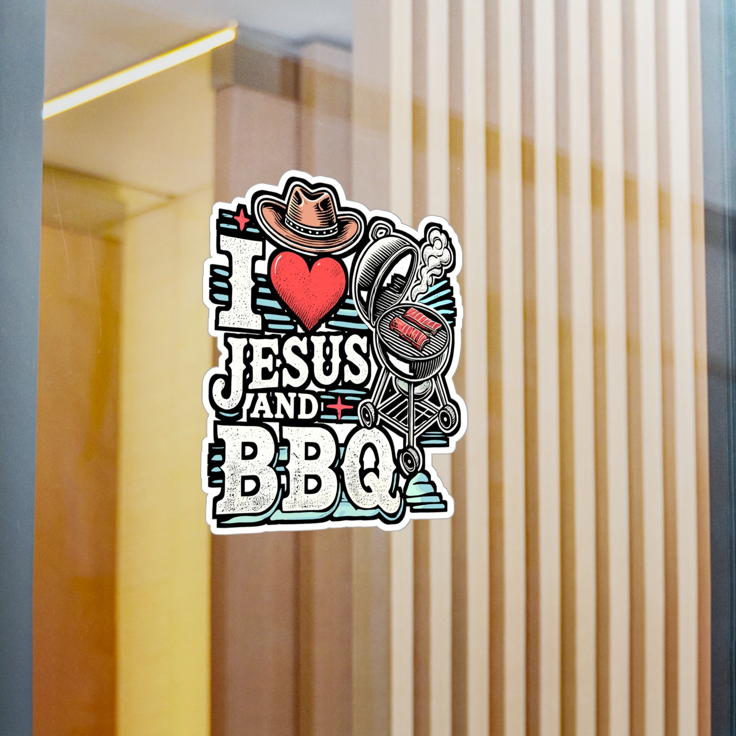 I Love Jesus and BBQ – Vinyl Decal for Car Window, Laptop & Water Bottle | Christ Themed BBQ Gift