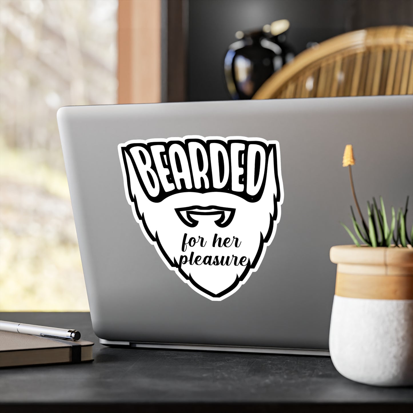 Bearded For Her Pleasure - Beard Sticker for Car Window Laptop Sticker. Water Bottle Sticker, Vinyl Bearded Decal, Man Sticker - Beard Gift