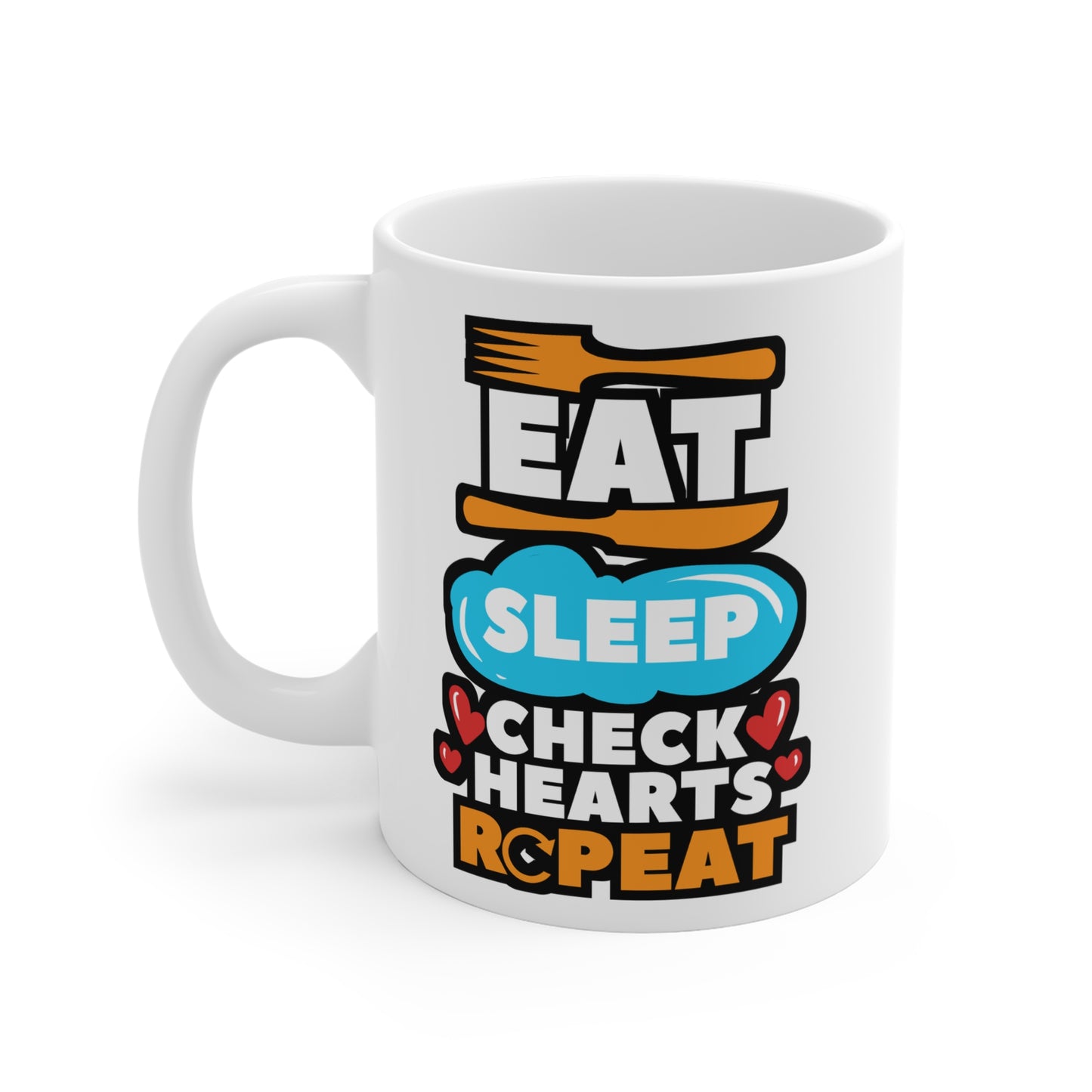 Eat Sleep Check Hearts Repeat Cardiac Nurse - Cardiac nurse Mug for Coffee 11oz. Cardiac nurse Cup, White ceramic, Cath-lab Mug - Cardiac nurse Gift