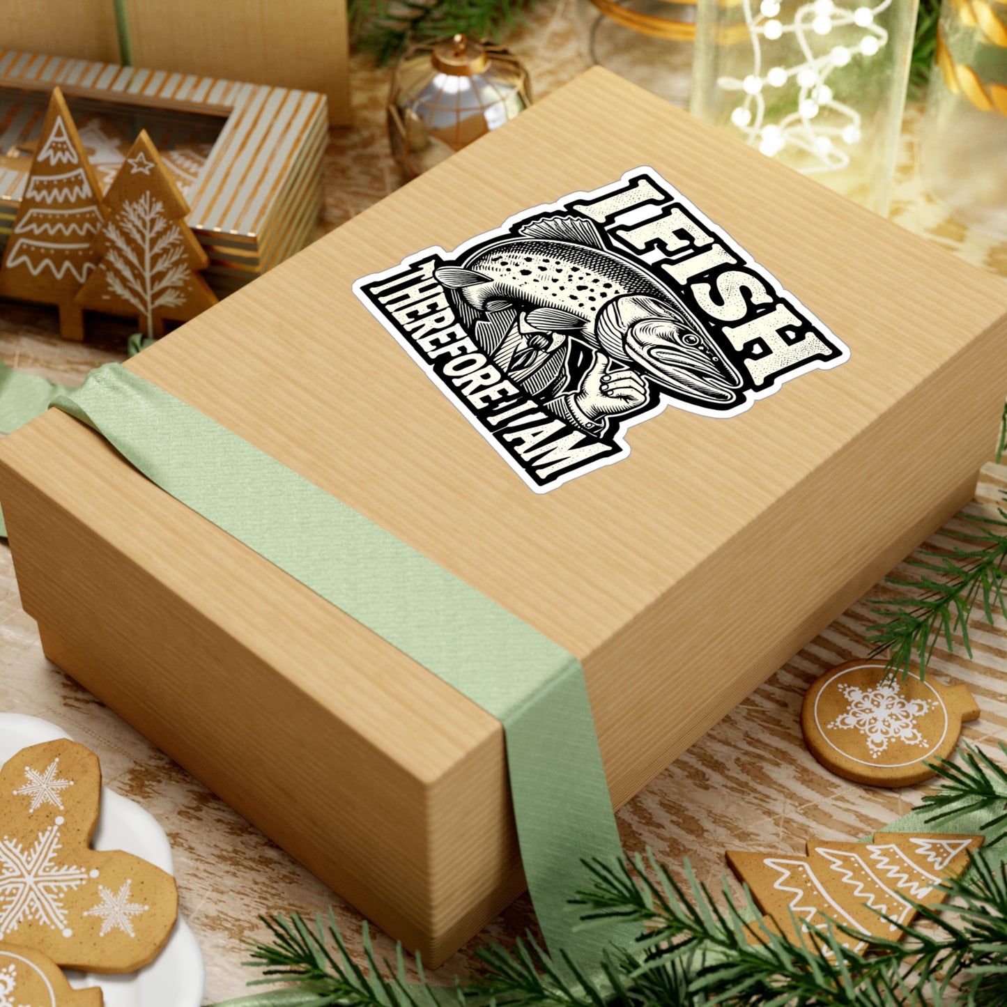 I Fish Therefore I Am - Fishing Sticker for Car Window Laptop Sticker. Water Bottle Sticker, Vinyl Bobbers Decal, Rod Sticker - Fishing Gift