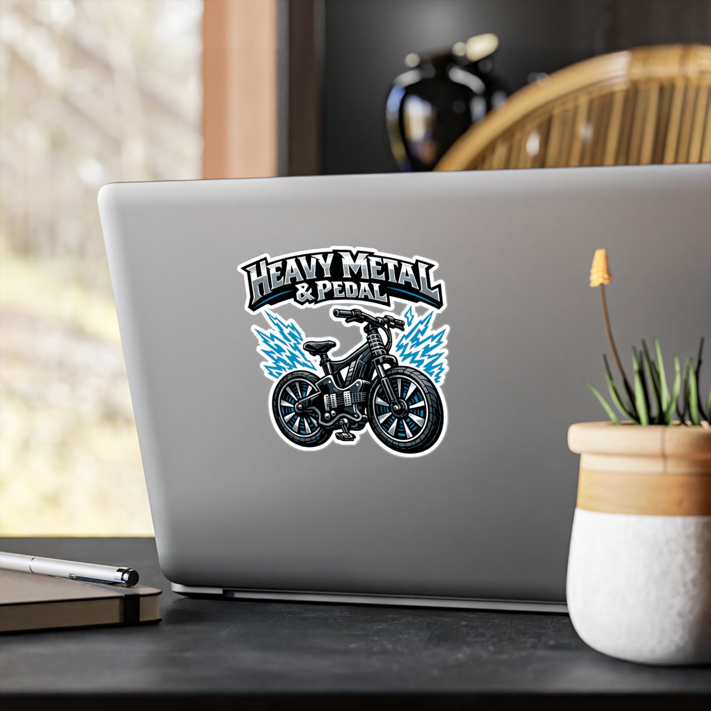 E-Bike Sticker Heavy Metal & Pedal Design, Waterproof Vinyl Decals for Electric Bike, Laptop or Water Bottle, eCycling e Cyclist Gift