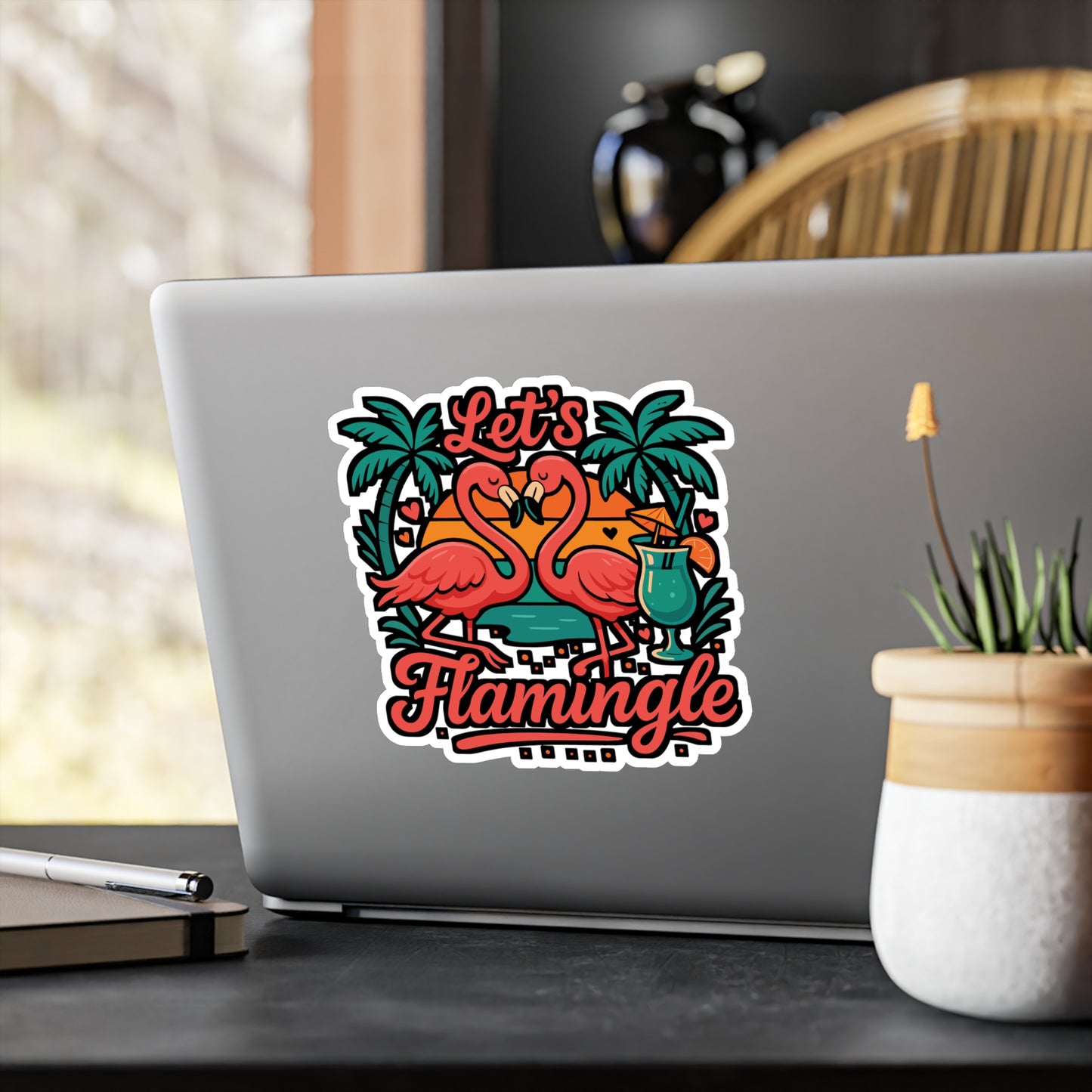 Let's Flamingle - Flamingo Sticker for Laptop, Water Bottle, Girls, Teens, Gift