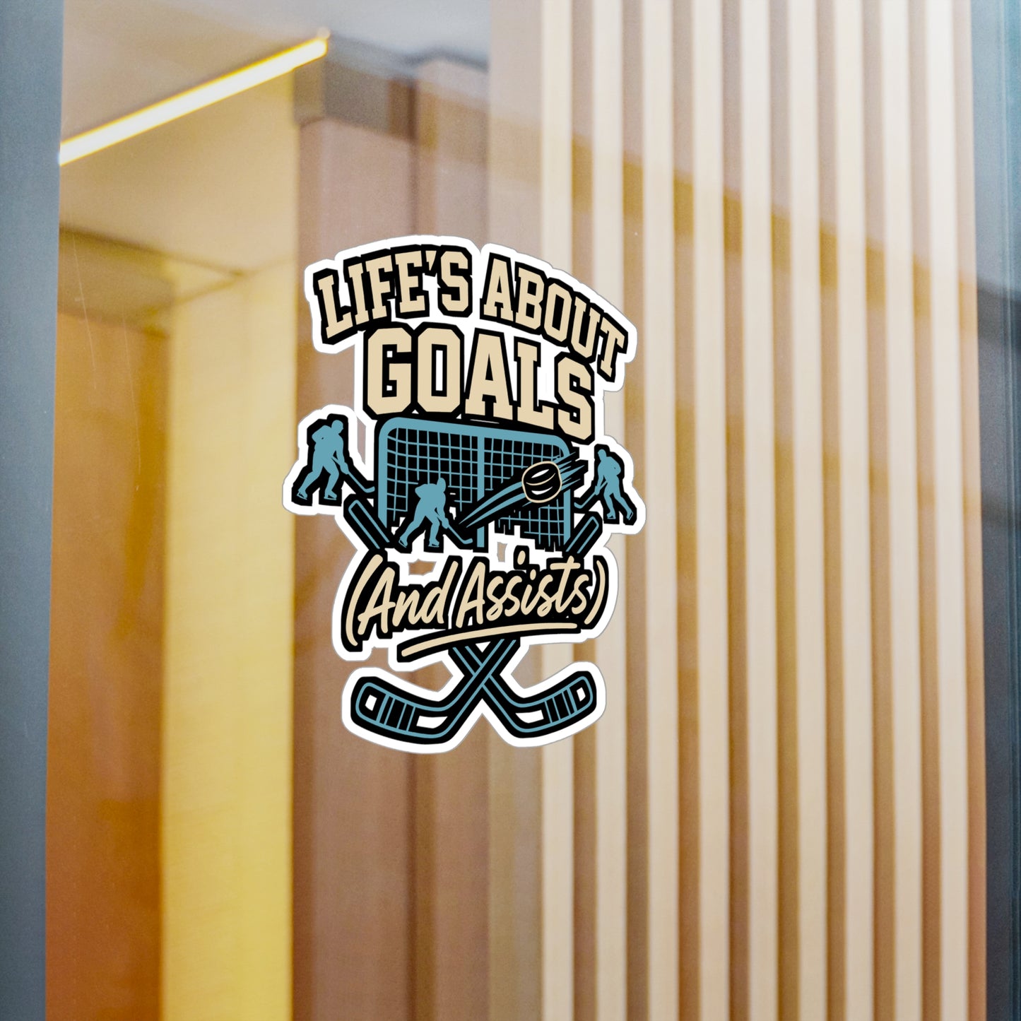 Life's About Goals (And Assists) – Ice Hockey Sticker for Laptop or Water Bottle | Goalie Vinyl Decal, Funny Hockey Gift