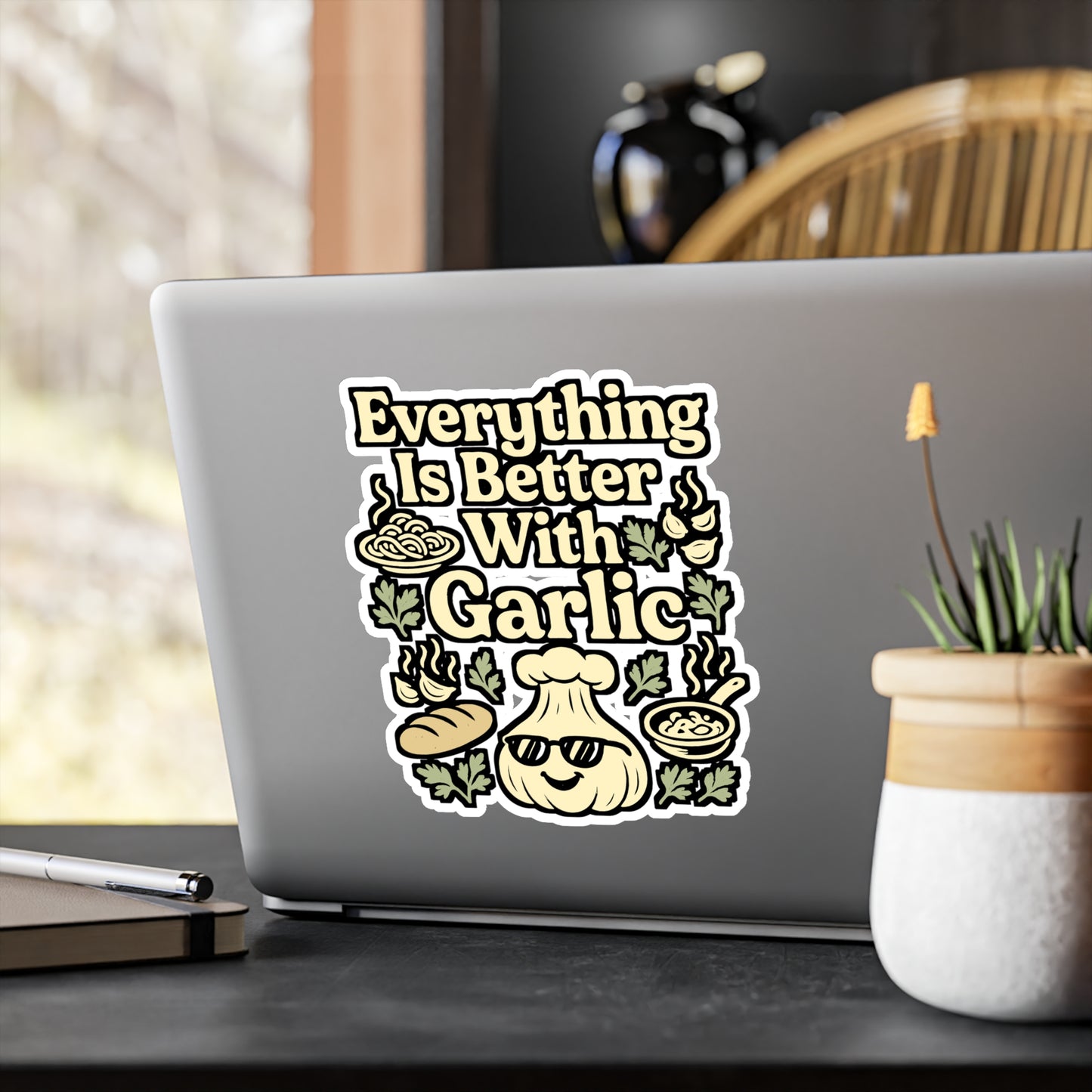 Garlic Sticker Decals – Everything Is Better With Garlic Design for Chef, Chilli Sauce Lovers – Waterproof Vinyl for Laptop, Water Bottle