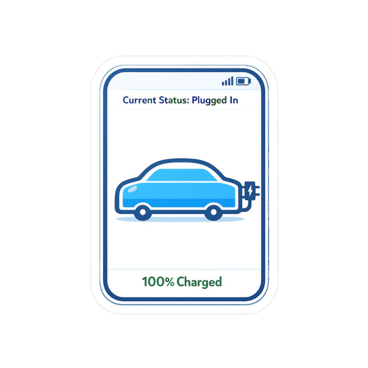 Electric Car Sticker "Current Status: Plugged In" – Waterproof Vinyl decals for Laptop, Water Bottle, Electric Vehicle Rechargeable Battery