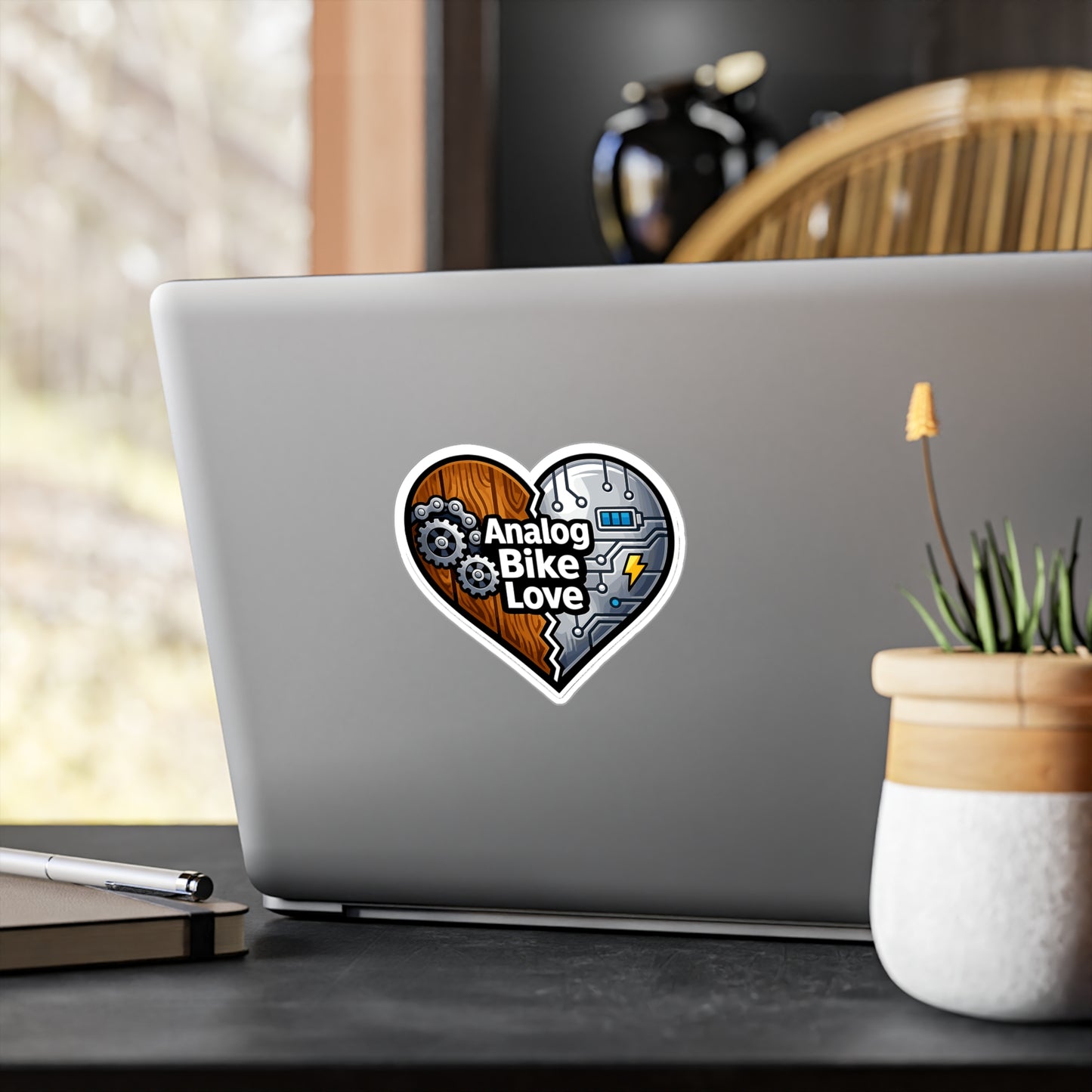 E-Bike Sticker Analog Bike Love – Waterproof Vinyl Decals for Laptop, Water Bottle, Gifts for Ecycling Enthusiasts, E Cyclist