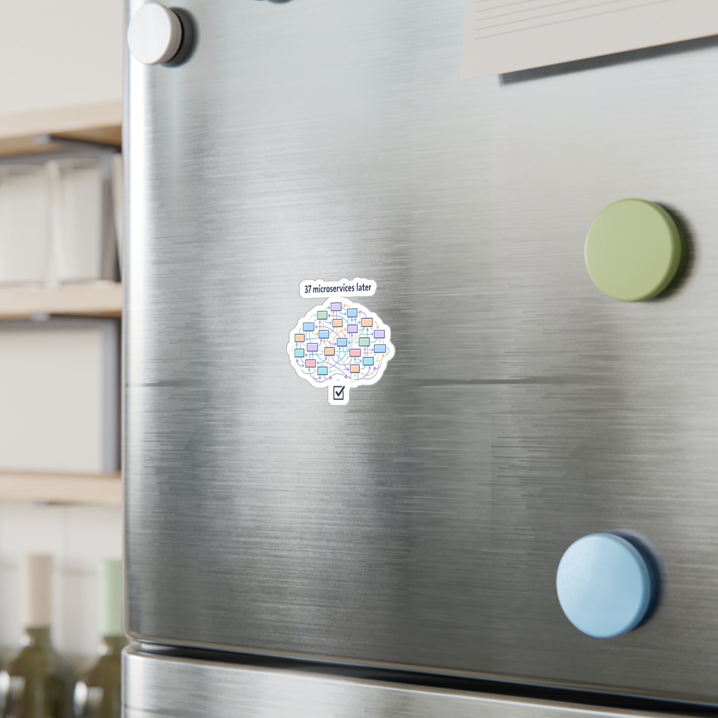 Coding Sticker “37 microservices later” Funny Programmer Decals, Source-Code Geek Semicolon Design, Waterproof Vinyl for Laptop, Water Bottle