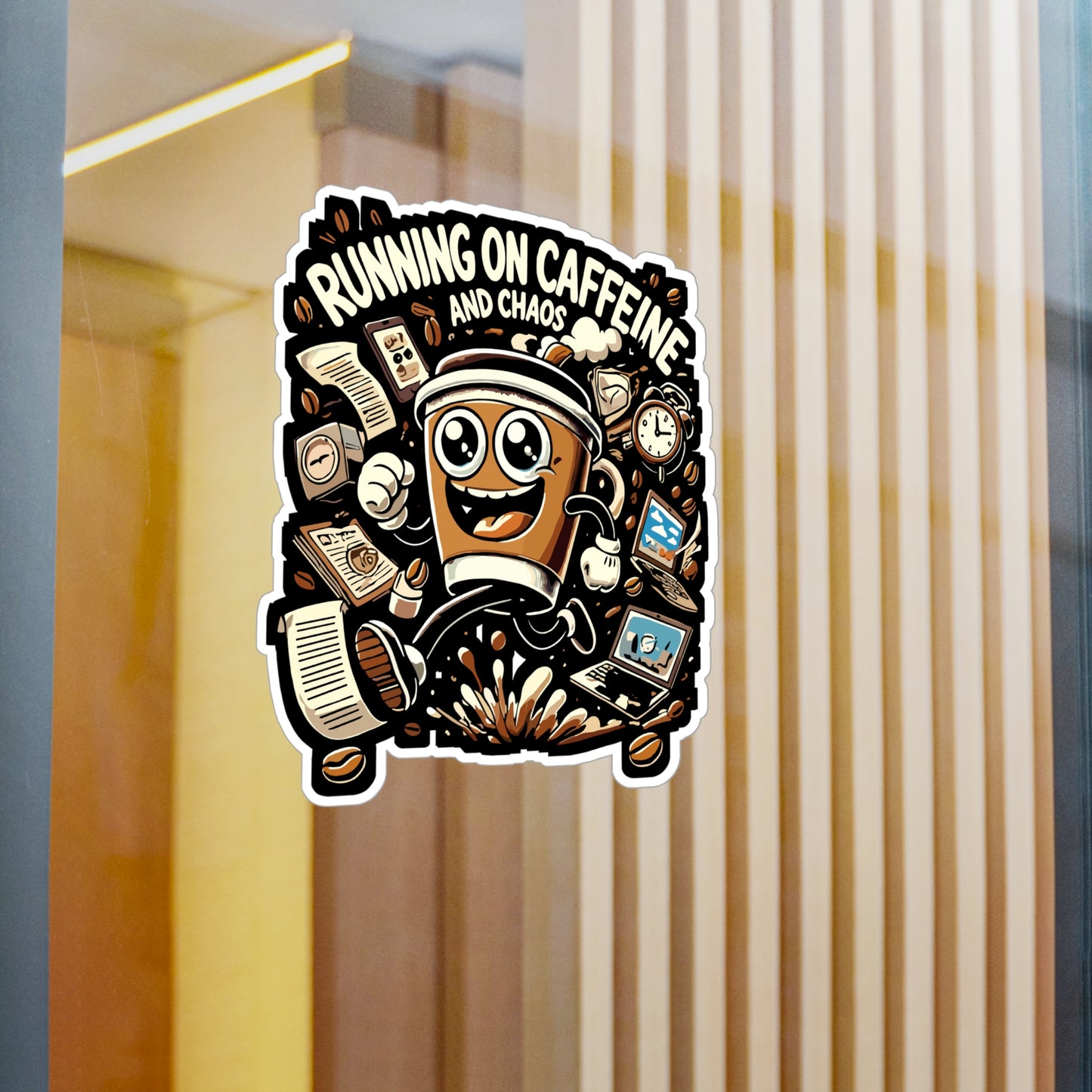 Running on Caffeine and Chaos - Caffeine humor Sticker for Laptop Sticker. Water Bottle Sticker, Vinyl Funny coffee art Decal - Caffeine humor Gift