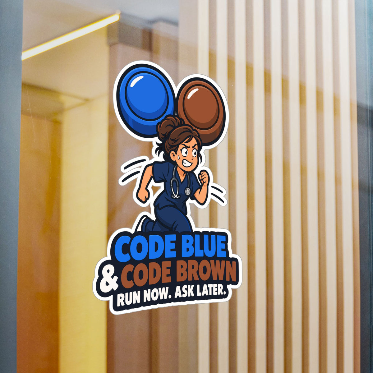 Nurse Sticker Code Blue & Brown, Waterproof Vinyl Decals for Laptop, Water Bottle, Nursing Student Gift