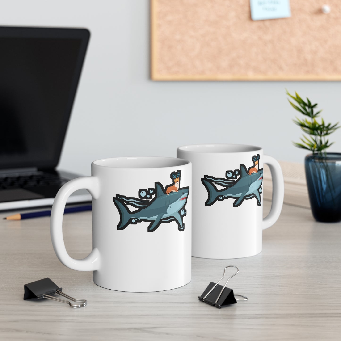 Aquadog Corgi - King of the Sea - Sharks Mug for Coffee 11oz. Sharks Cup, White ceramic, Marine Mug, Jaws Tea Cup - Sharks Gift